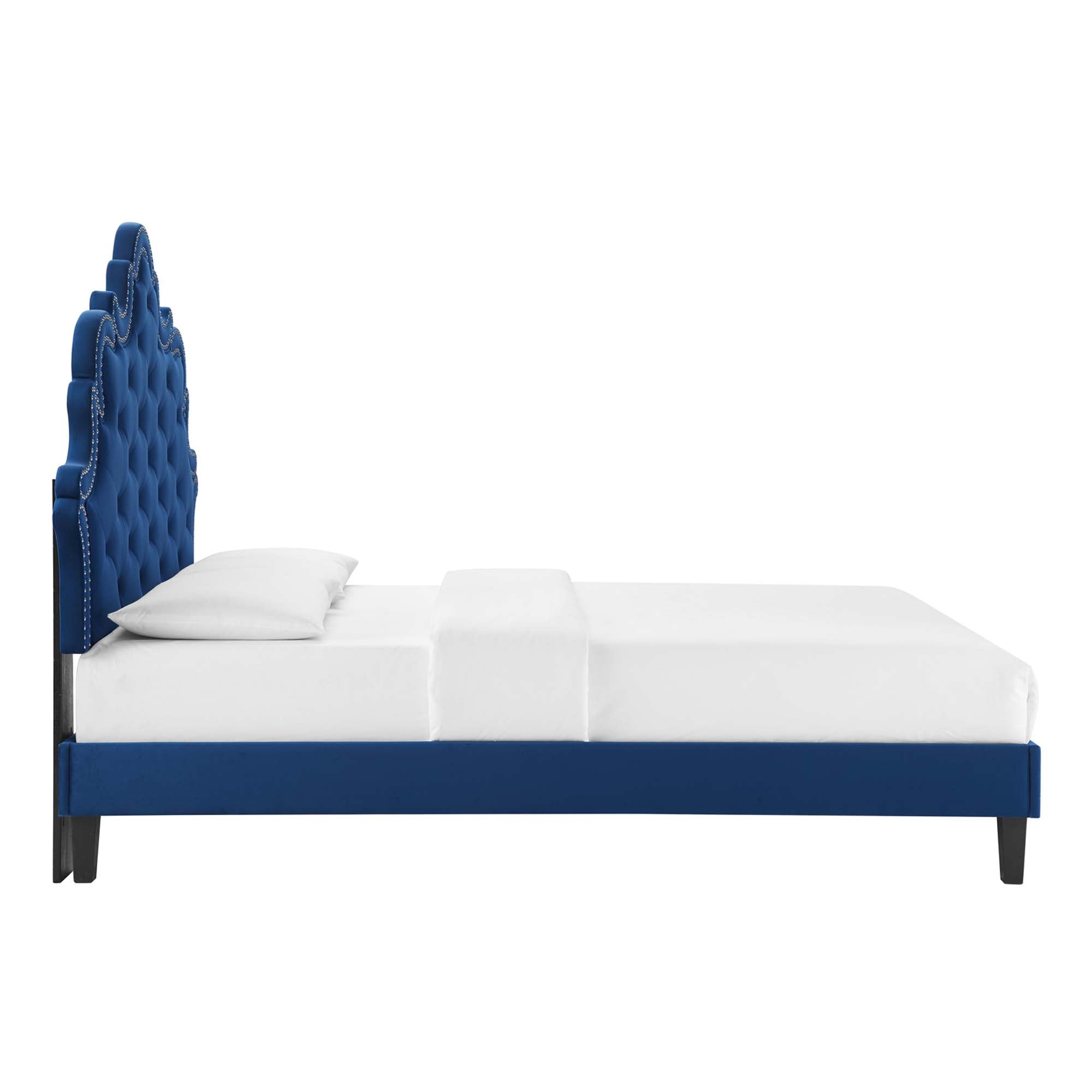 Sasha Button-Tufted Performance Velvet Bed With Black Wood Legs by Modway