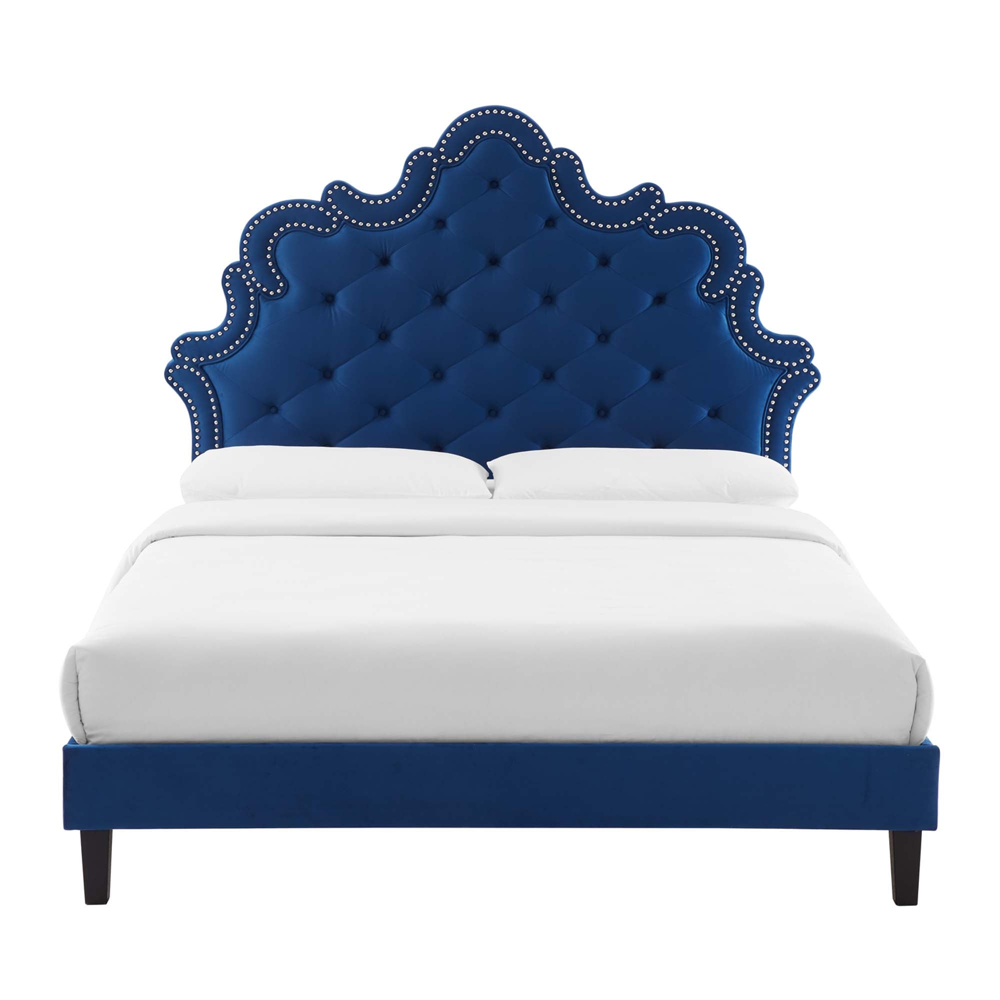 Sasha Button-Tufted Performance Velvet Bed With Black Wood Legs by Modway