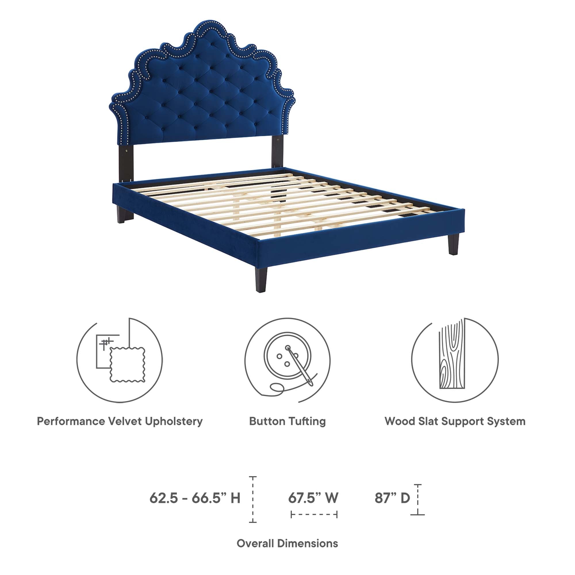 Sasha Button-Tufted Performance Velvet Bed With Black Wood Legs by Modway
