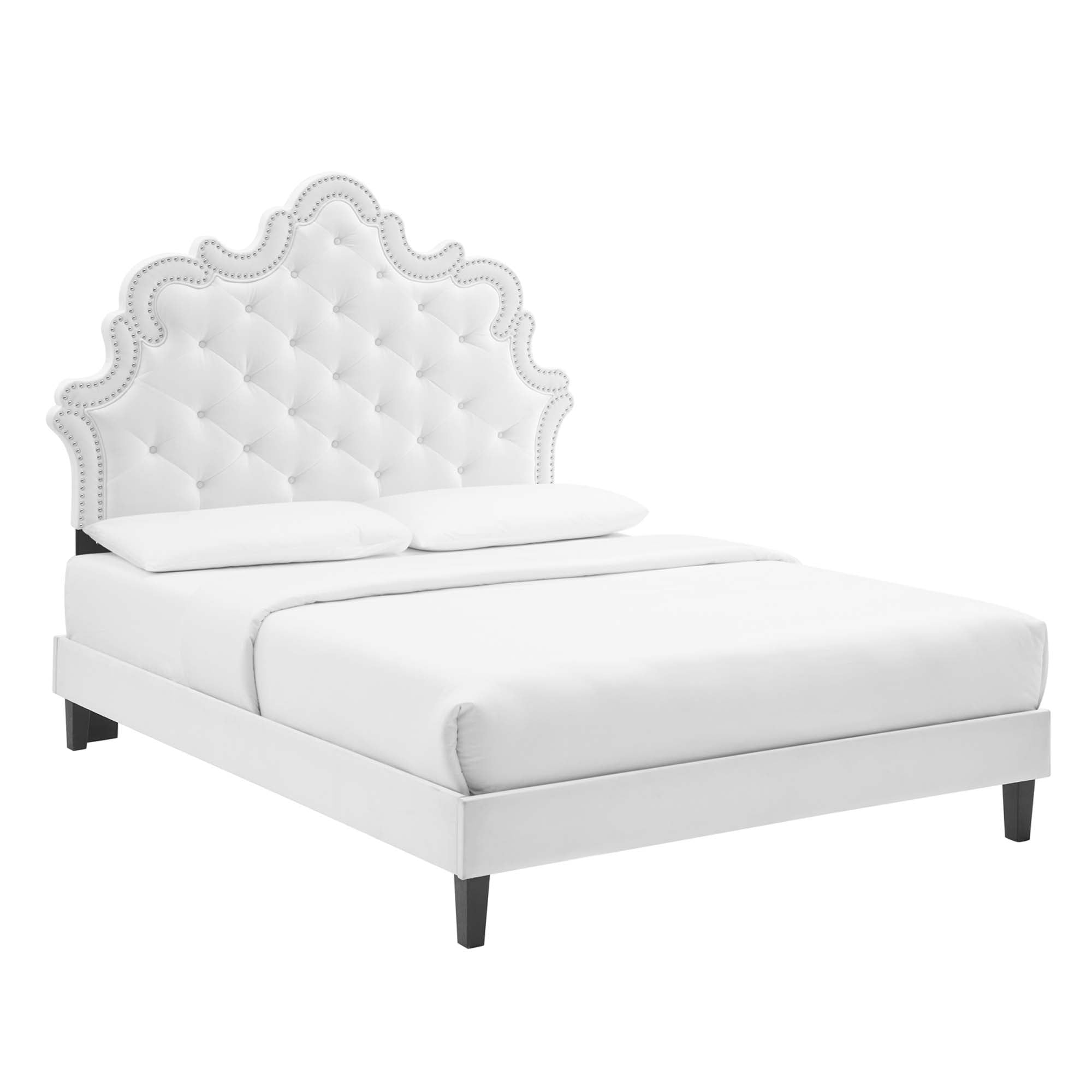 Sasha Button-Tufted Performance Velvet Bed With Black Wood Legs by Modway