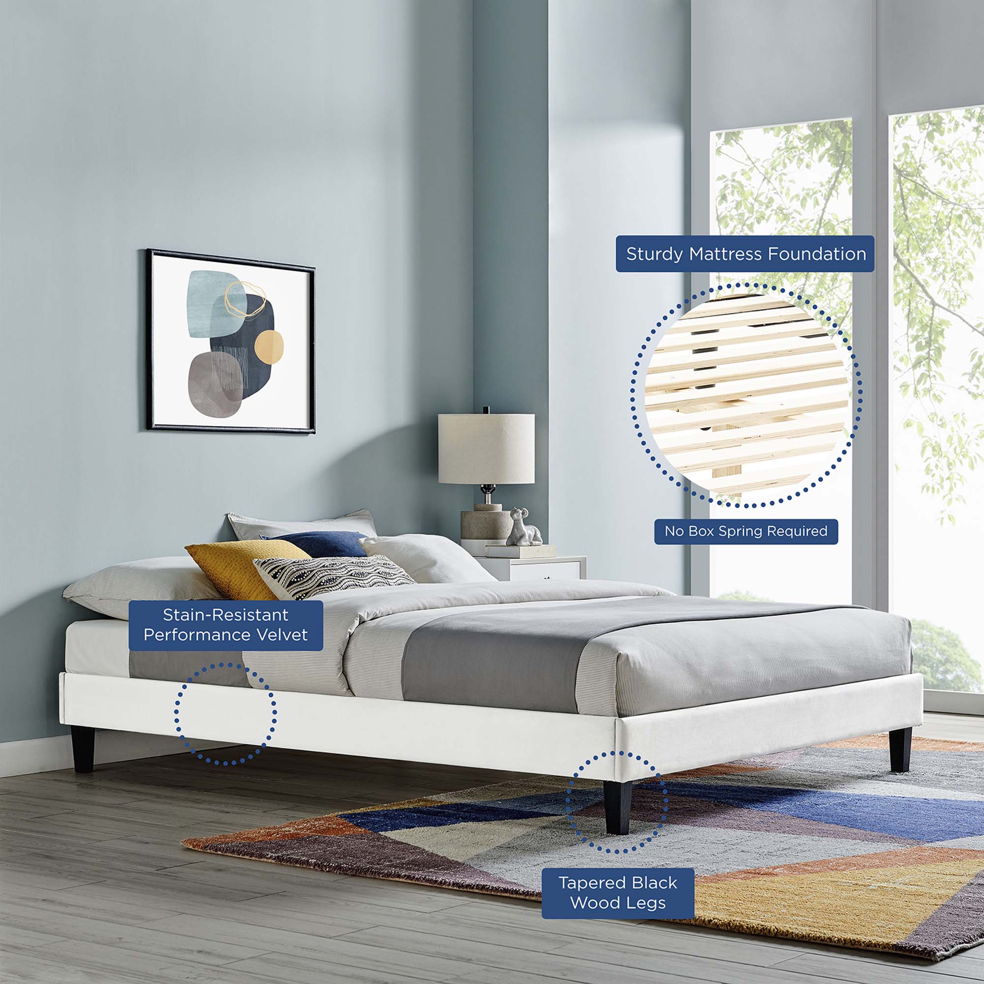 Sasha Button-Tufted Performance Velvet Bed With Black Wood Legs by Modway