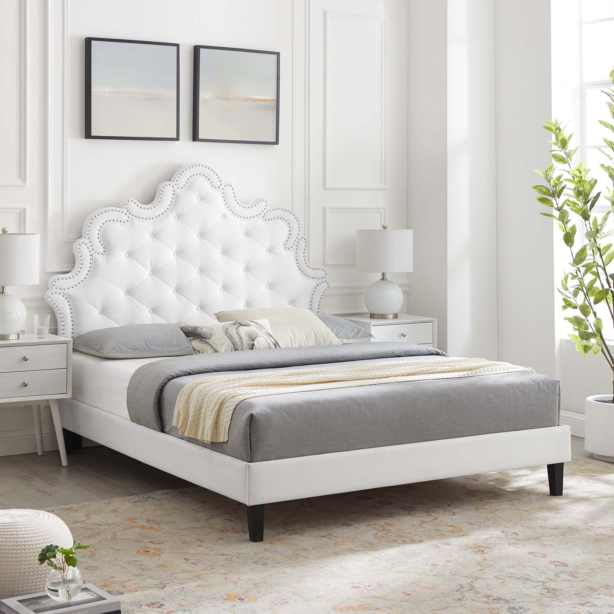Sasha Button-Tufted Performance Velvet Bed With Black Wood Legs by Modway