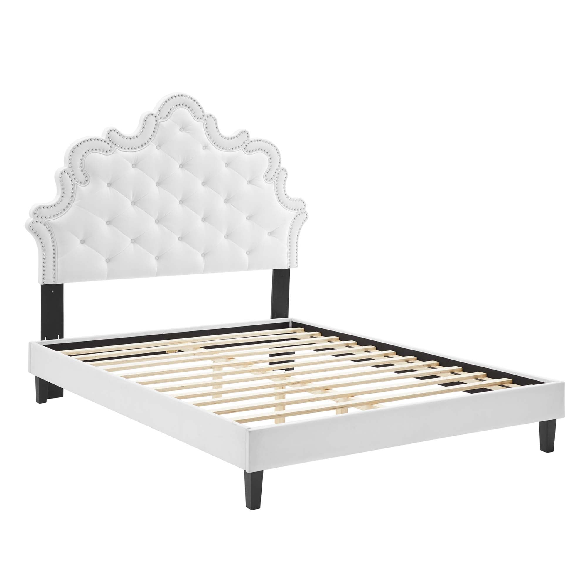 Sasha Button-Tufted Performance Velvet Bed With Black Wood Legs by Modway