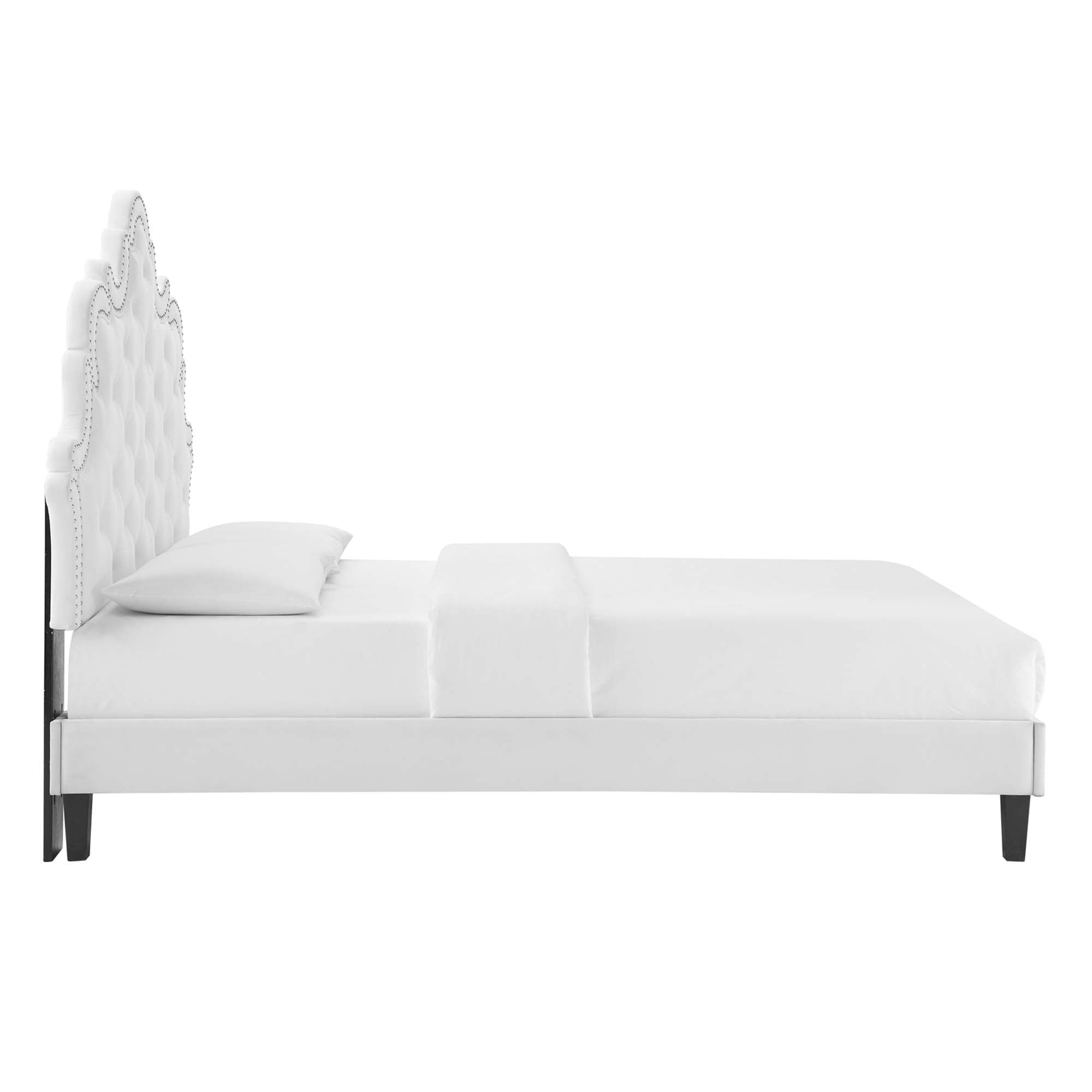 Sasha Button-Tufted Performance Velvet Bed With Black Wood Legs by Modway