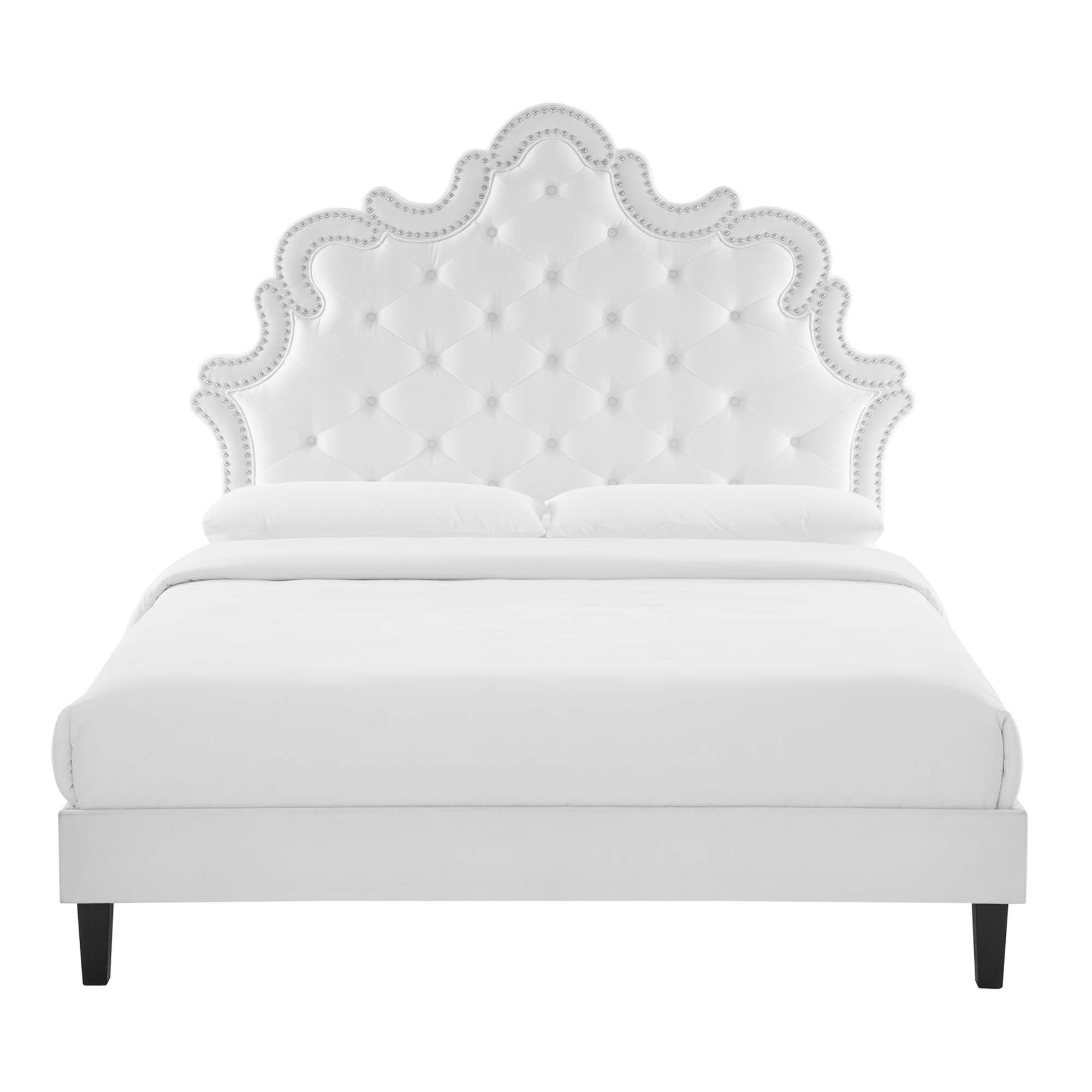 Sasha Button-Tufted Performance Velvet Bed With Black Wood Legs by Modway