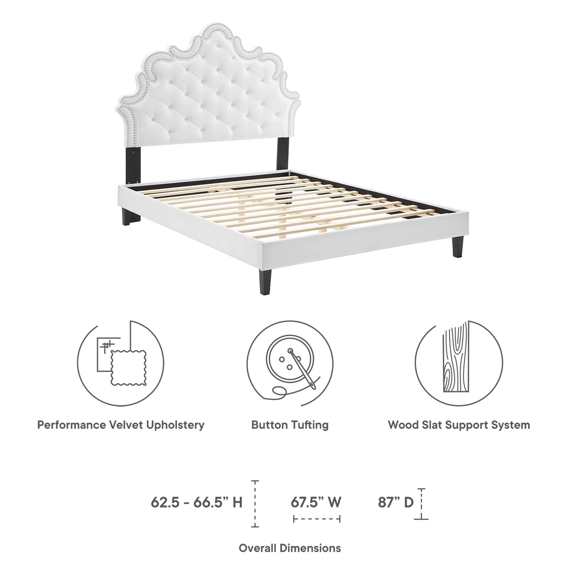 Sasha Button-Tufted Performance Velvet Bed With Black Wood Legs by Modway