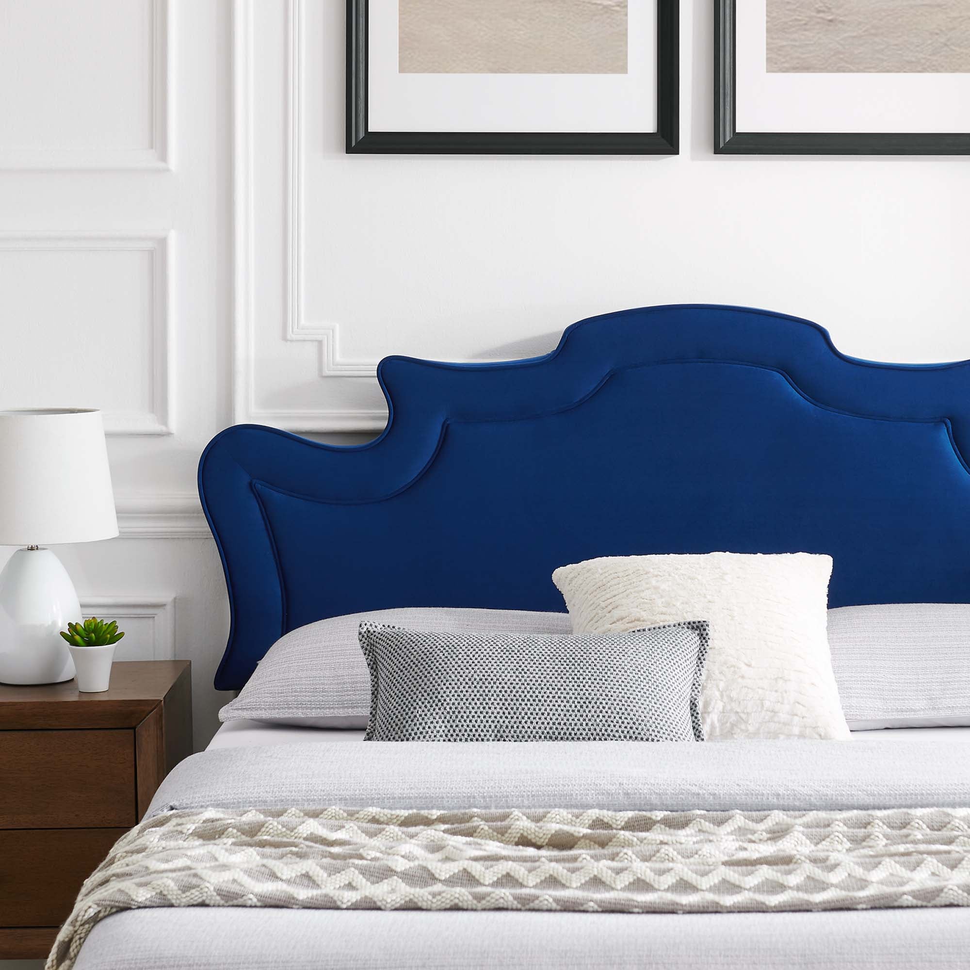Neena Performance Velvet Bed With Black Wood Legs by Modway