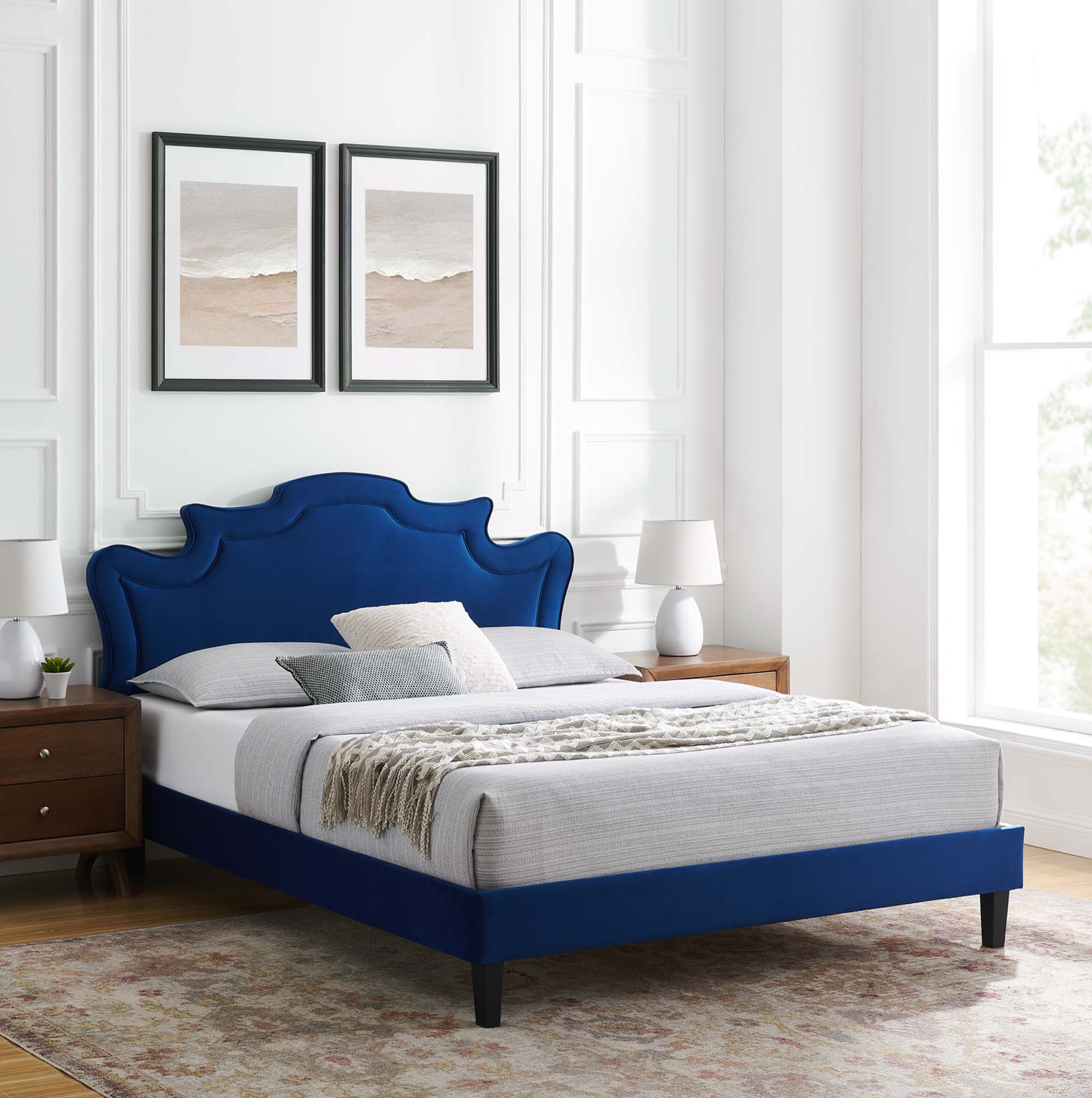 Neena Performance Velvet Bed With Black Wood Legs by Modway