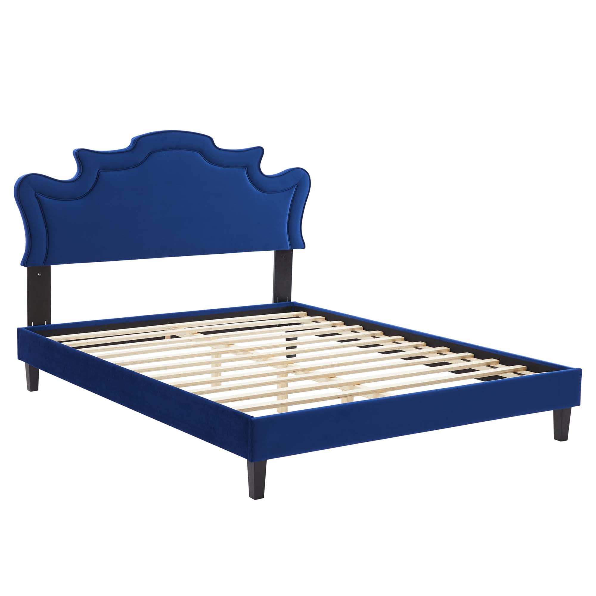 Neena Performance Velvet Bed With Black Wood Legs by Modway