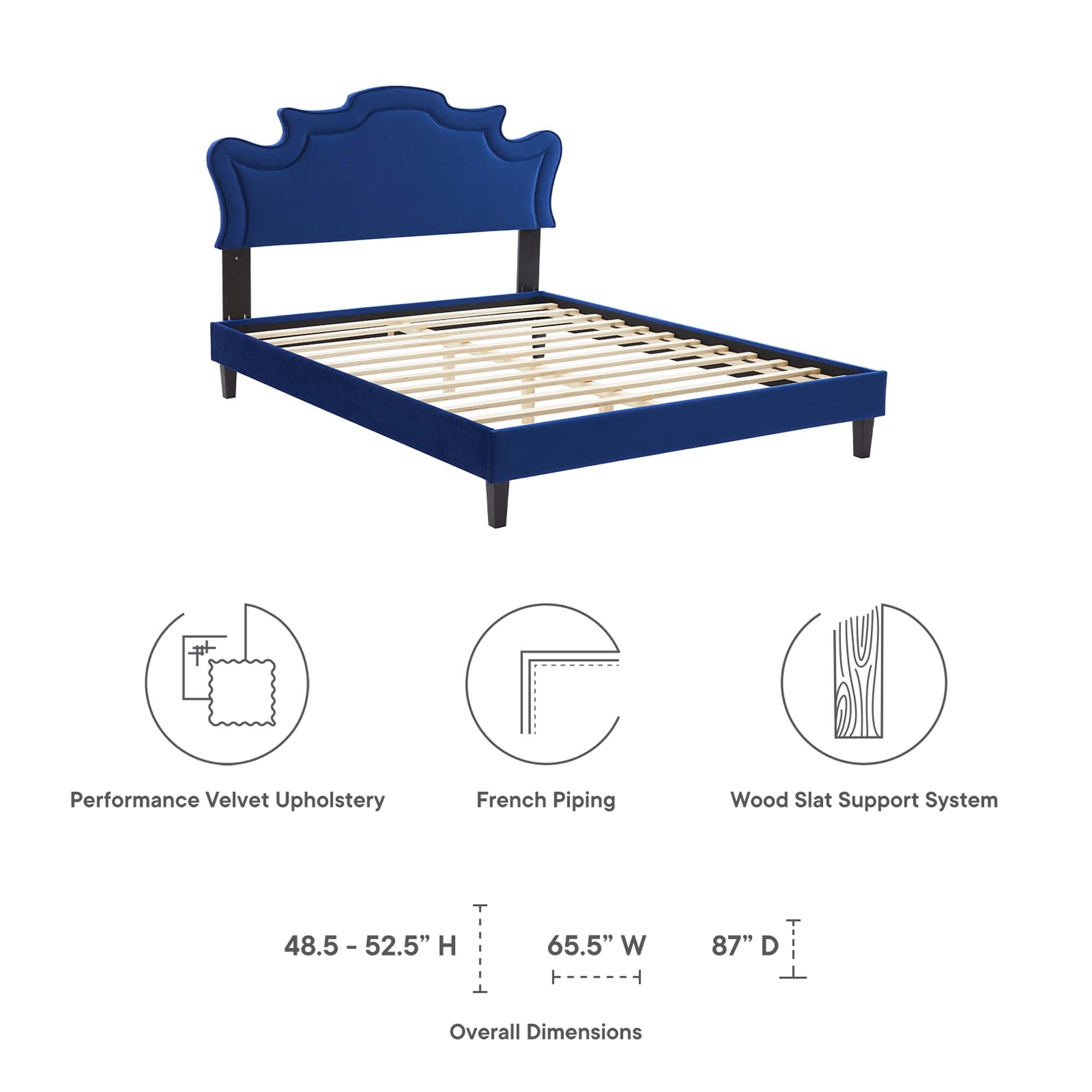 Neena Performance Velvet Bed With Black Wood Legs by Modway