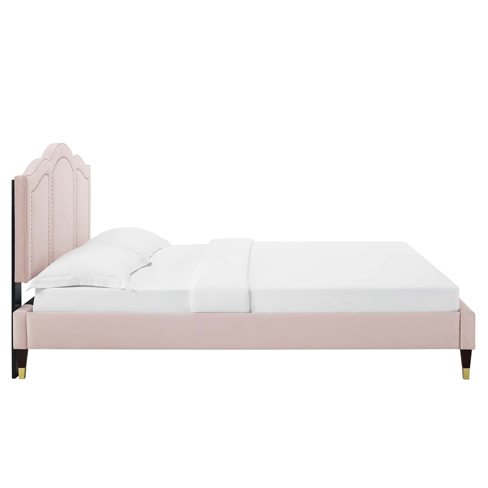Emerson Performance Velvet Platform Bed With Black Wood Legs by Modway
