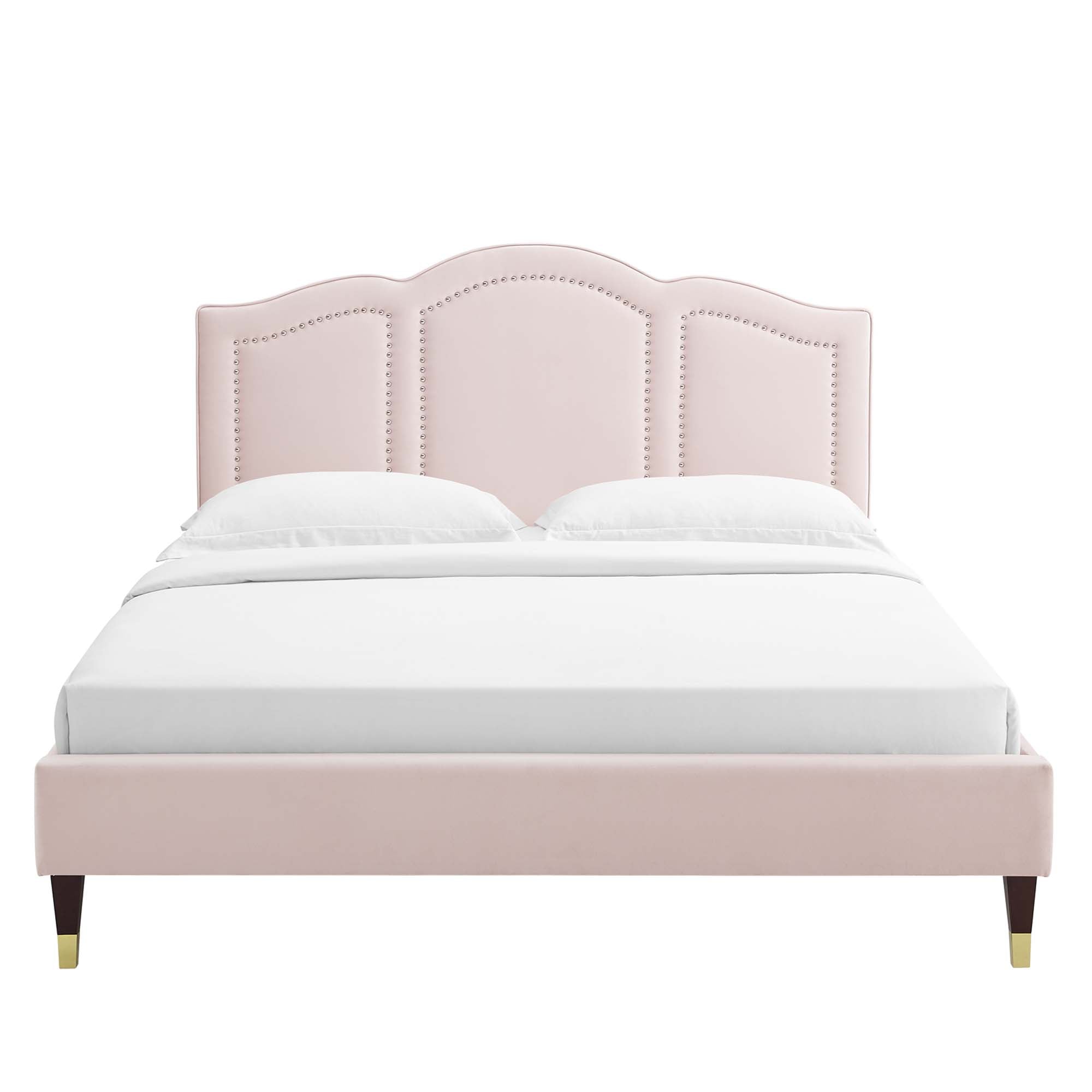 Emerson Performance Velvet Platform Bed With Black Wood Legs by Modway