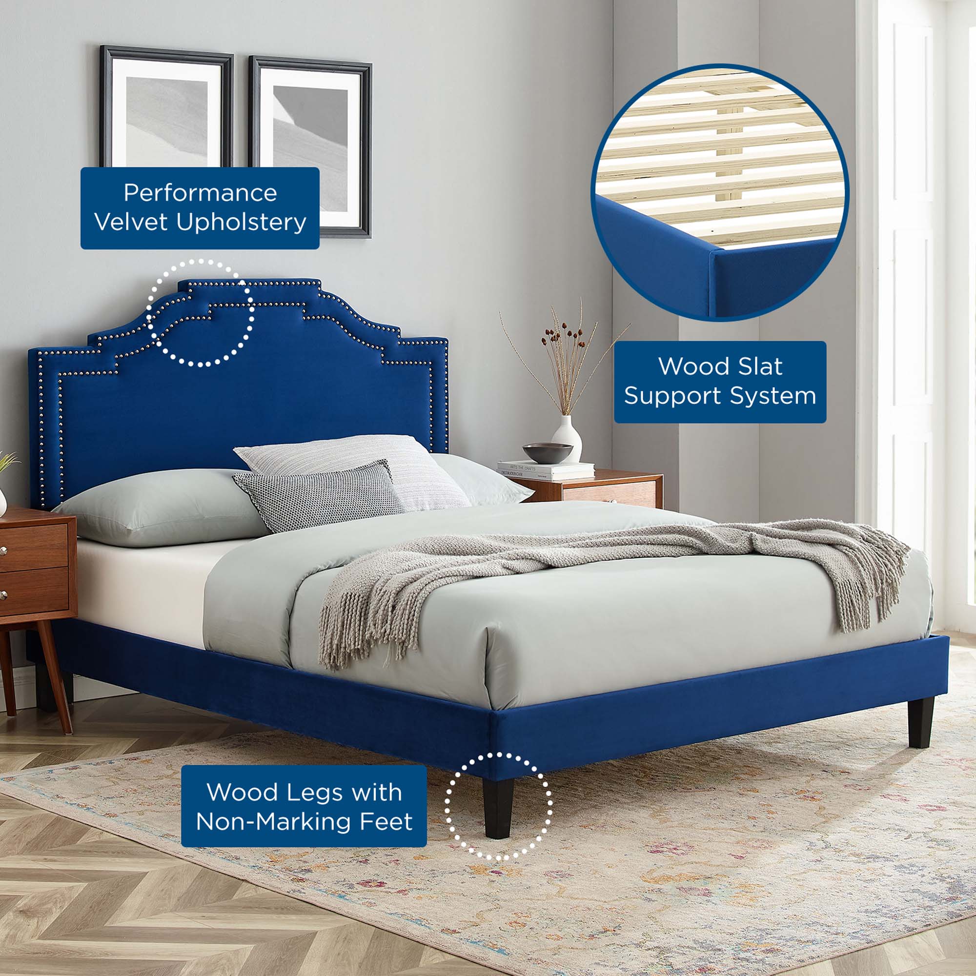 Adelaide Performance Velvet Platform Bed With Black Wood Legs by Modway