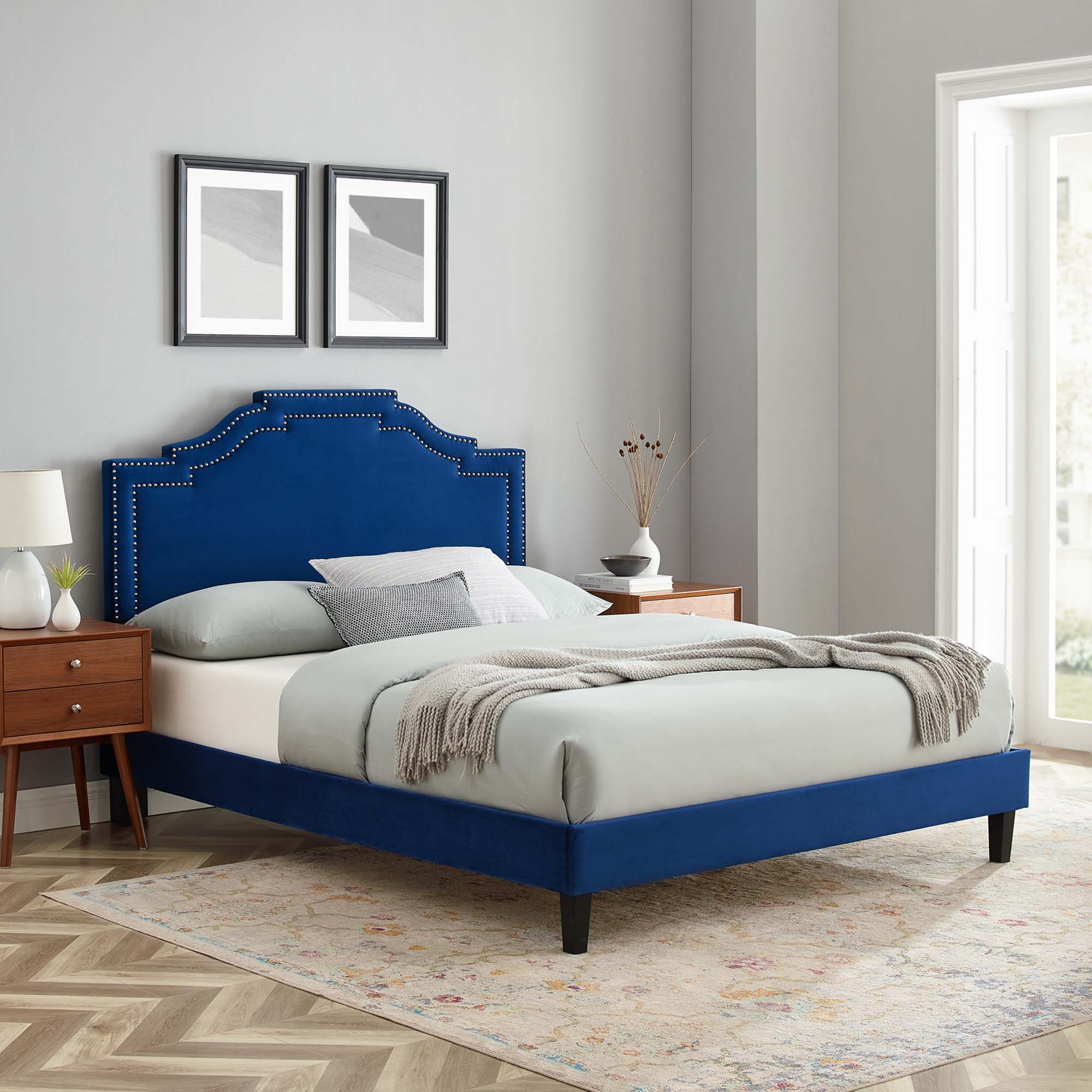 Adelaide Performance Velvet Platform Bed With Black Wood Legs by Modway