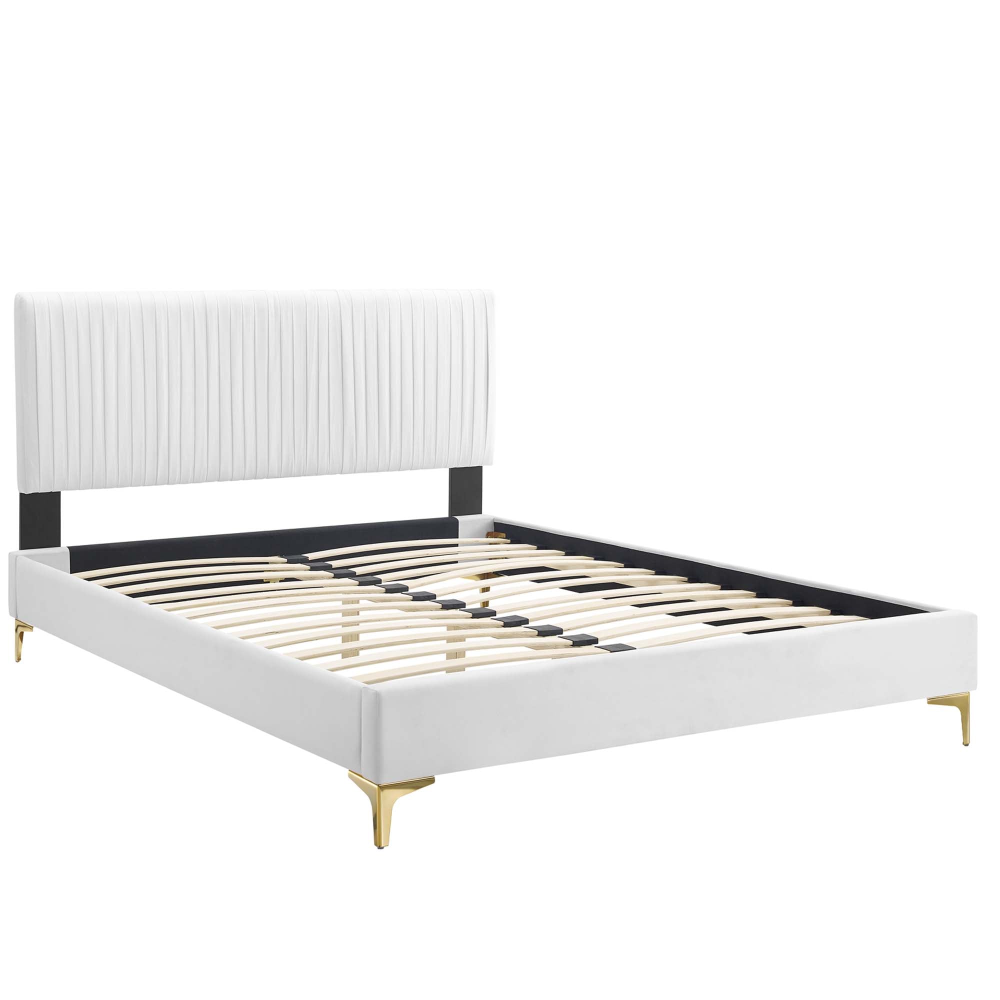 Peyton Performance Velvet Platform Bed With Gold Metal Legs by Modway