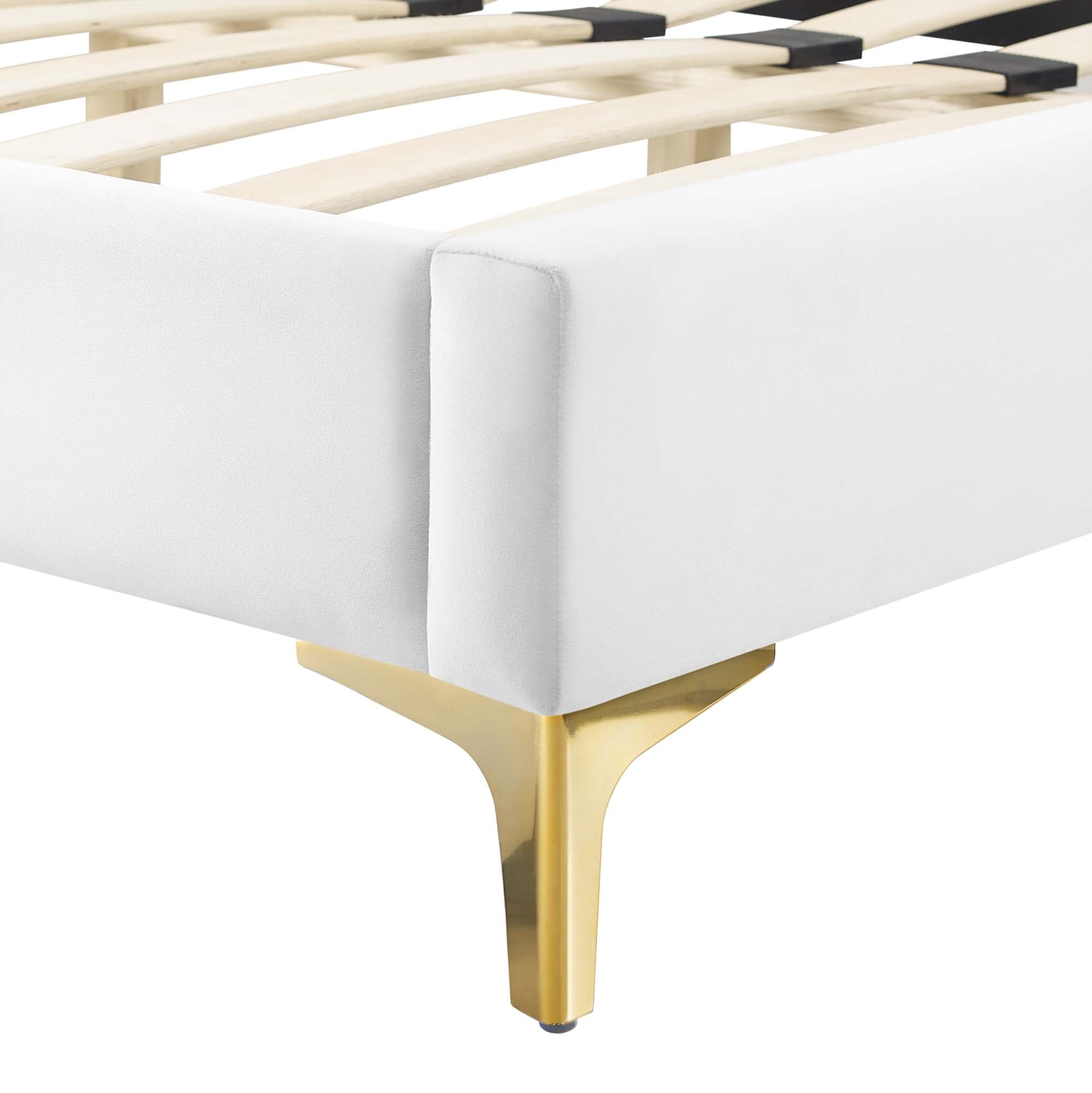 Peyton Performance Velvet Platform Bed With Gold Metal Legs by Modway