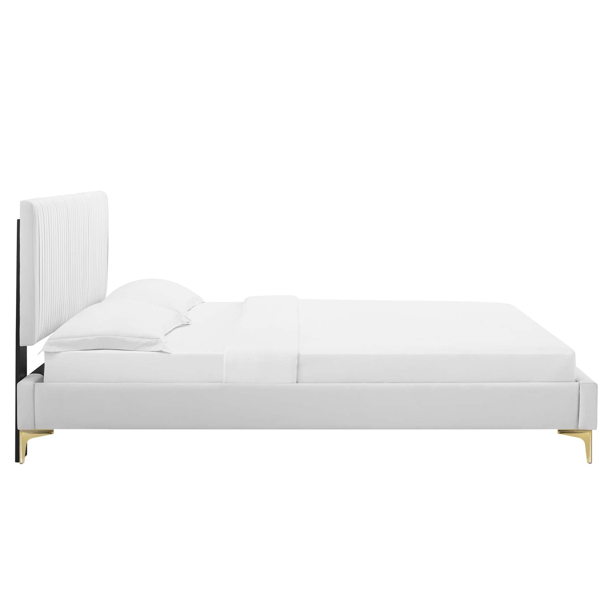 Peyton Performance Velvet Platform Bed With Gold Metal Legs by Modway