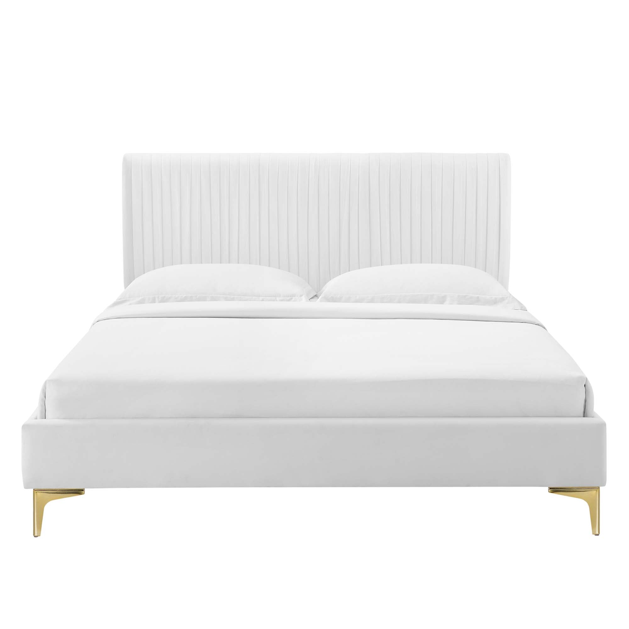 Peyton Performance Velvet Platform Bed With Gold Metal Legs by Modway