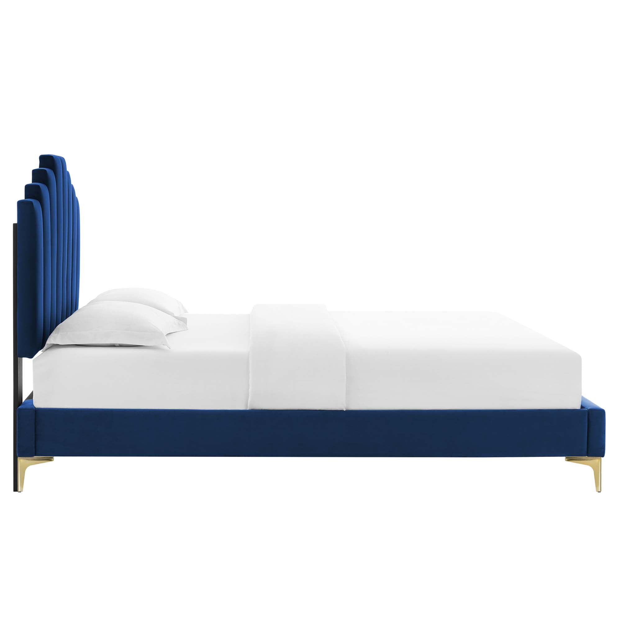 Elise Performance Velvet Platform Bed With Gold Metal Legs by Modway