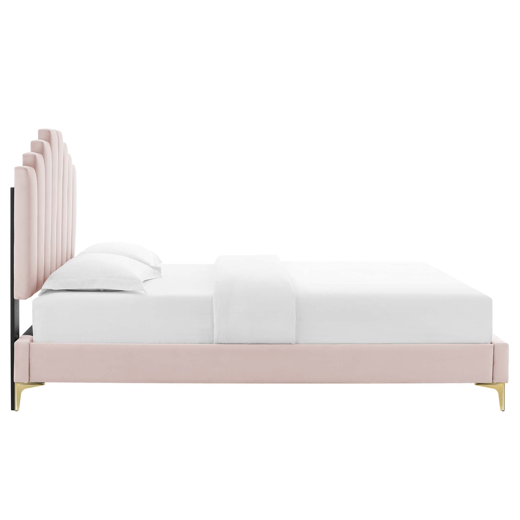 Elise Performance Velvet Platform Bed With Gold Metal Legs by Modway