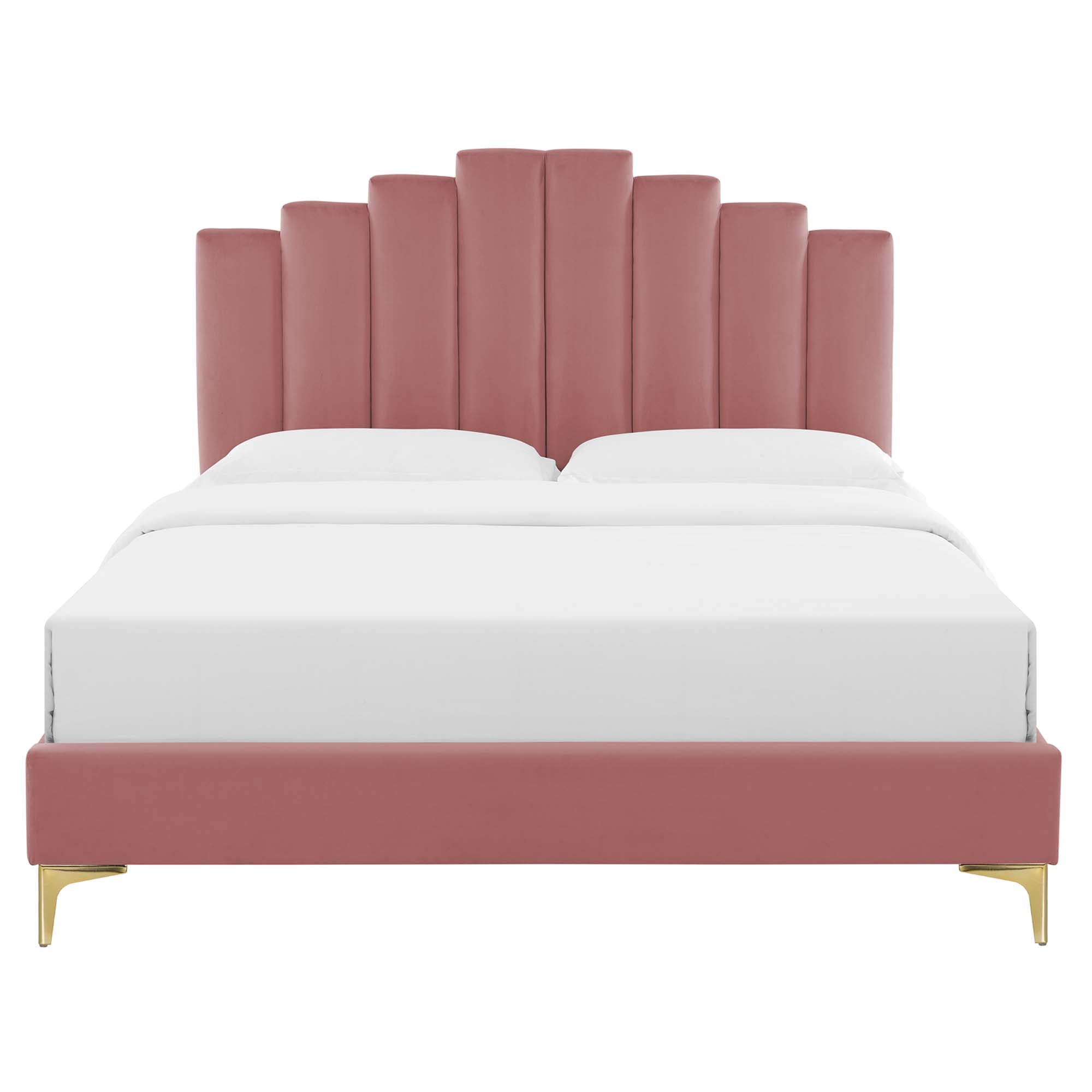 Elise Performance Velvet Platform Bed With Gold Metal Legs by Modway