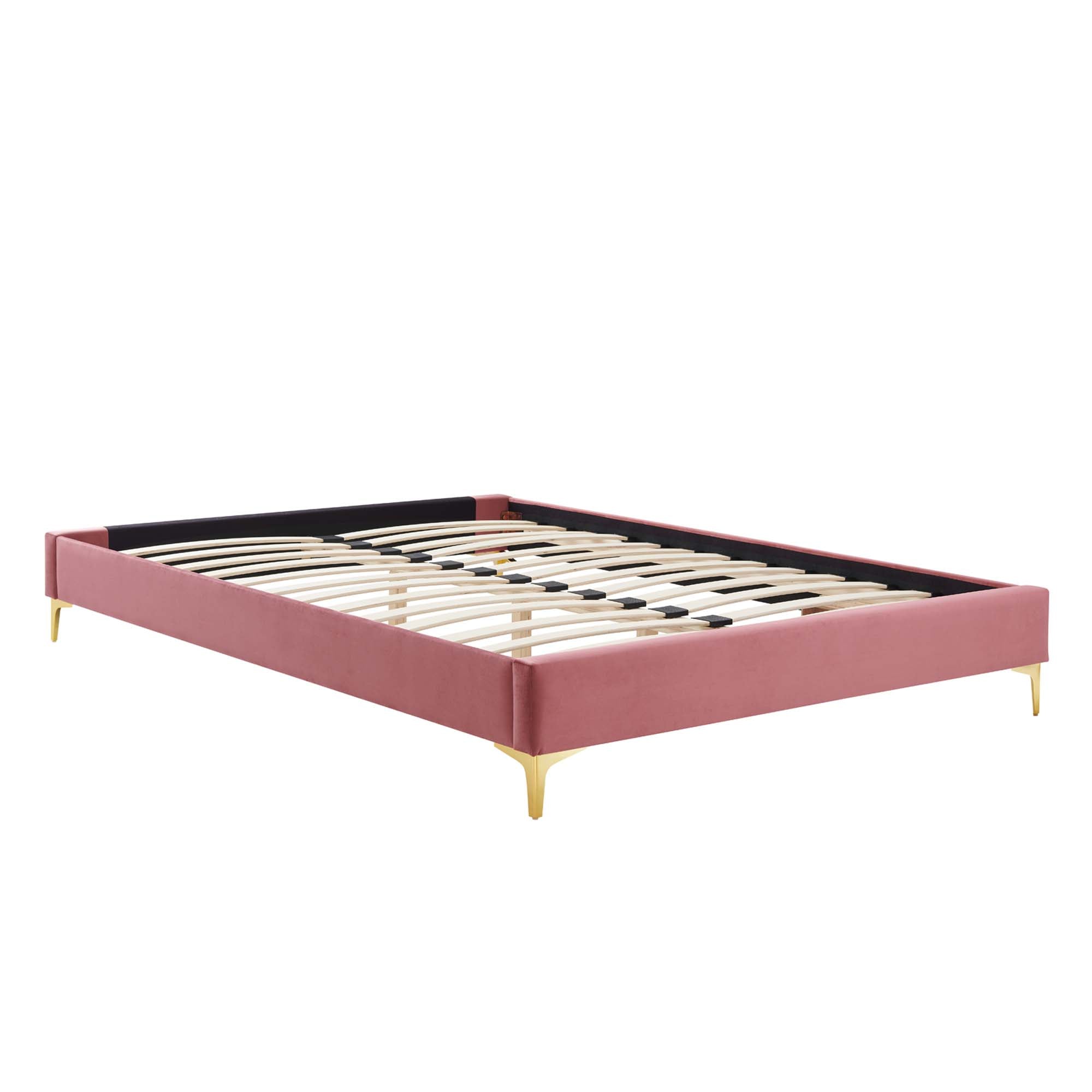 Elise Performance Velvet Platform Bed With Gold Metal Legs by Modway