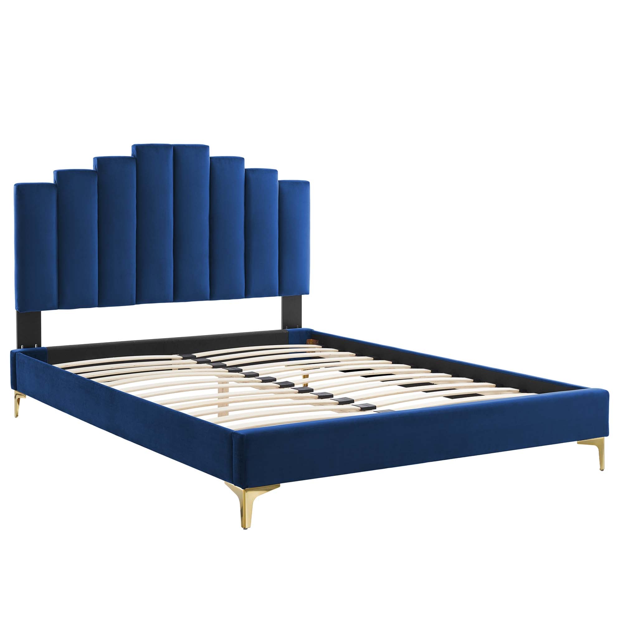 Elise Performance Velvet Platform Bed With Gold Metal Legs by Modway