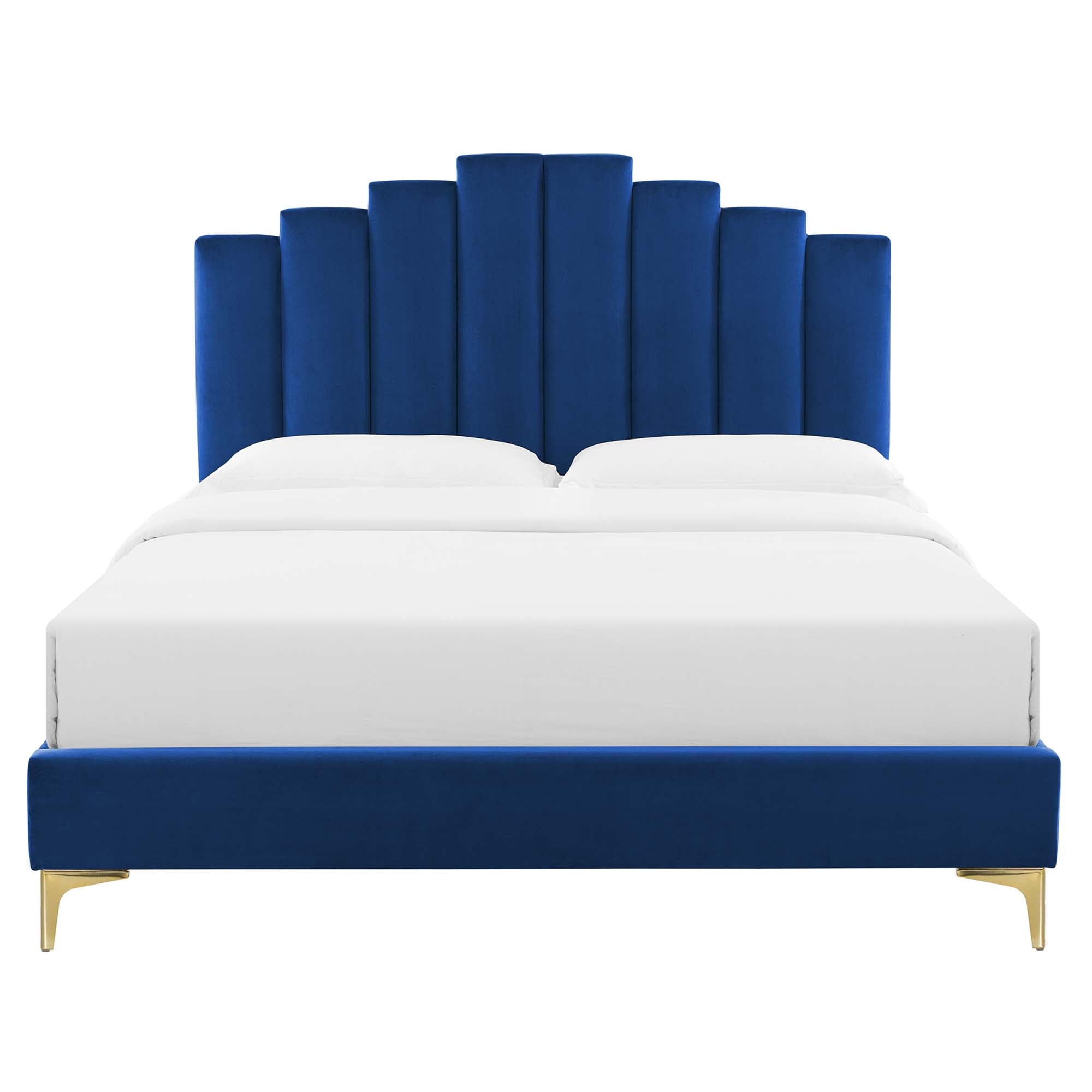 Elise Performance Velvet Platform Bed With Gold Metal Legs by Modway
