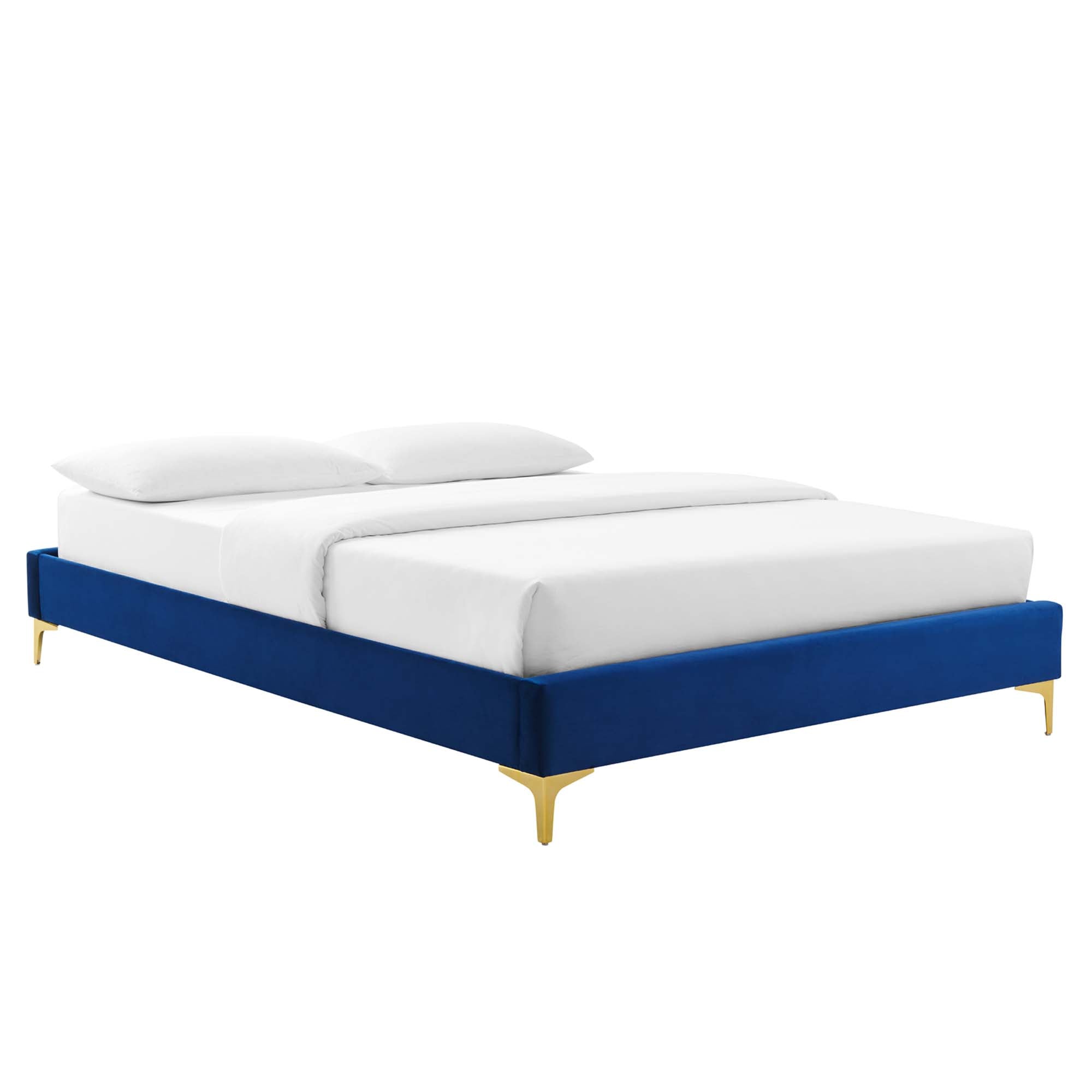 Elise Performance Velvet Platform Bed With Gold Metal Legs by Modway
