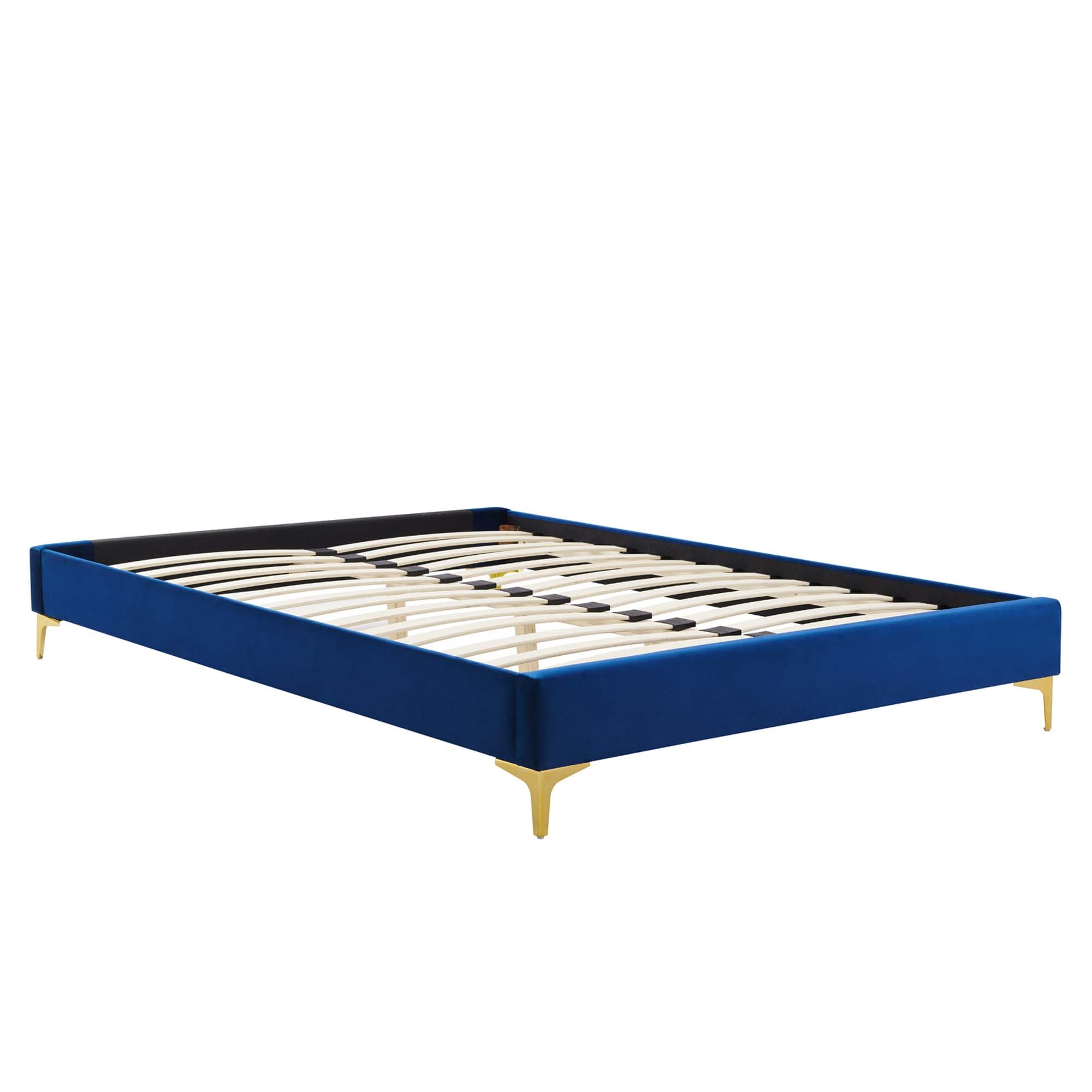 Elise Performance Velvet Platform Bed With Gold Metal Legs by Modway