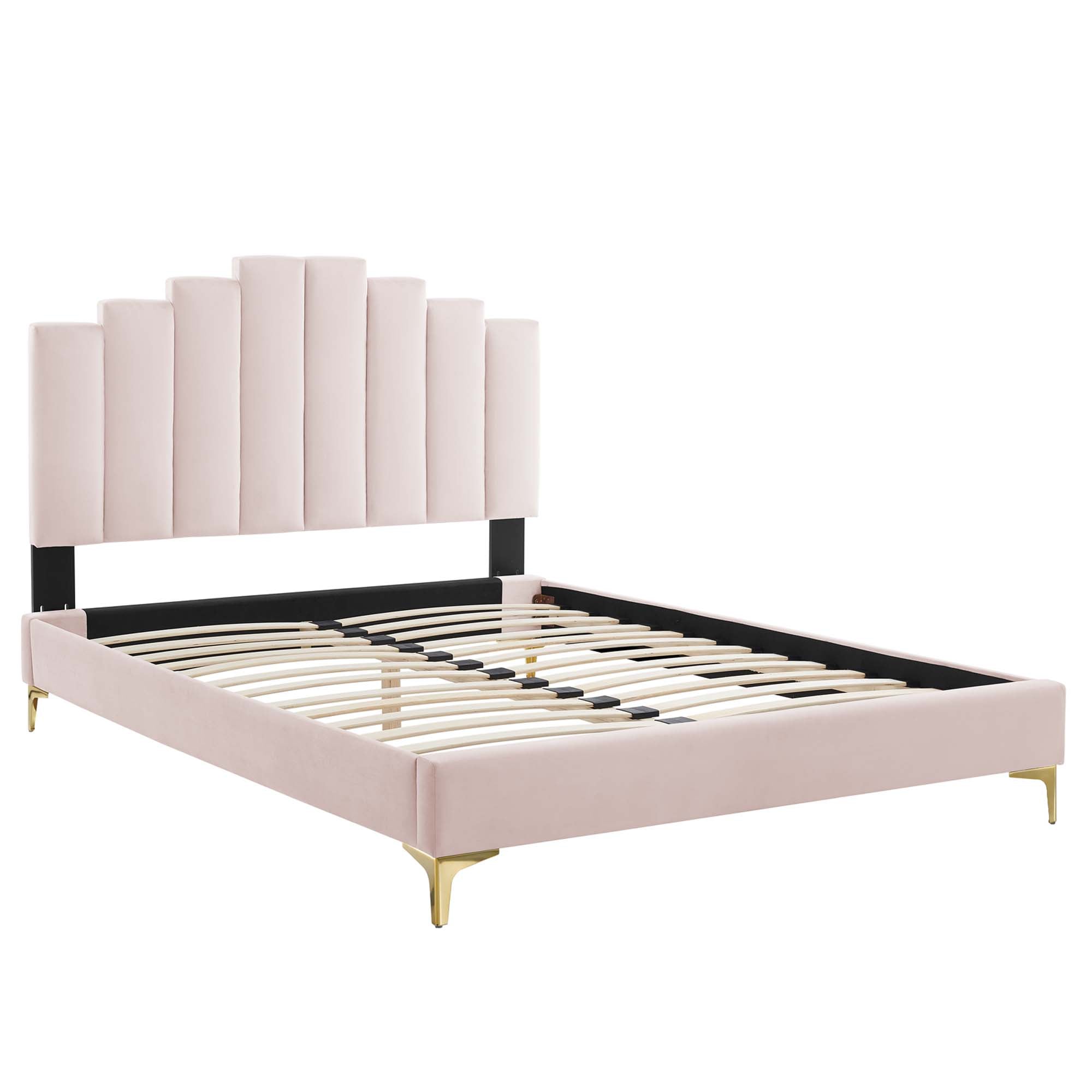 Elise Performance Velvet Platform Bed With Gold Metal Legs by Modway