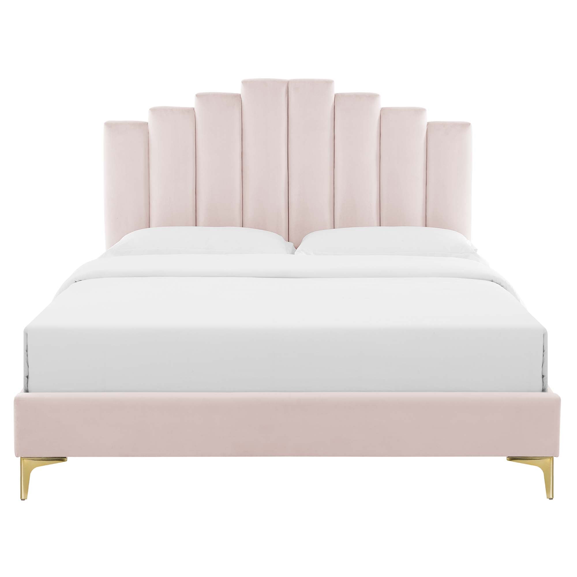 Elise Performance Velvet Platform Bed With Gold Metal Legs by Modway
