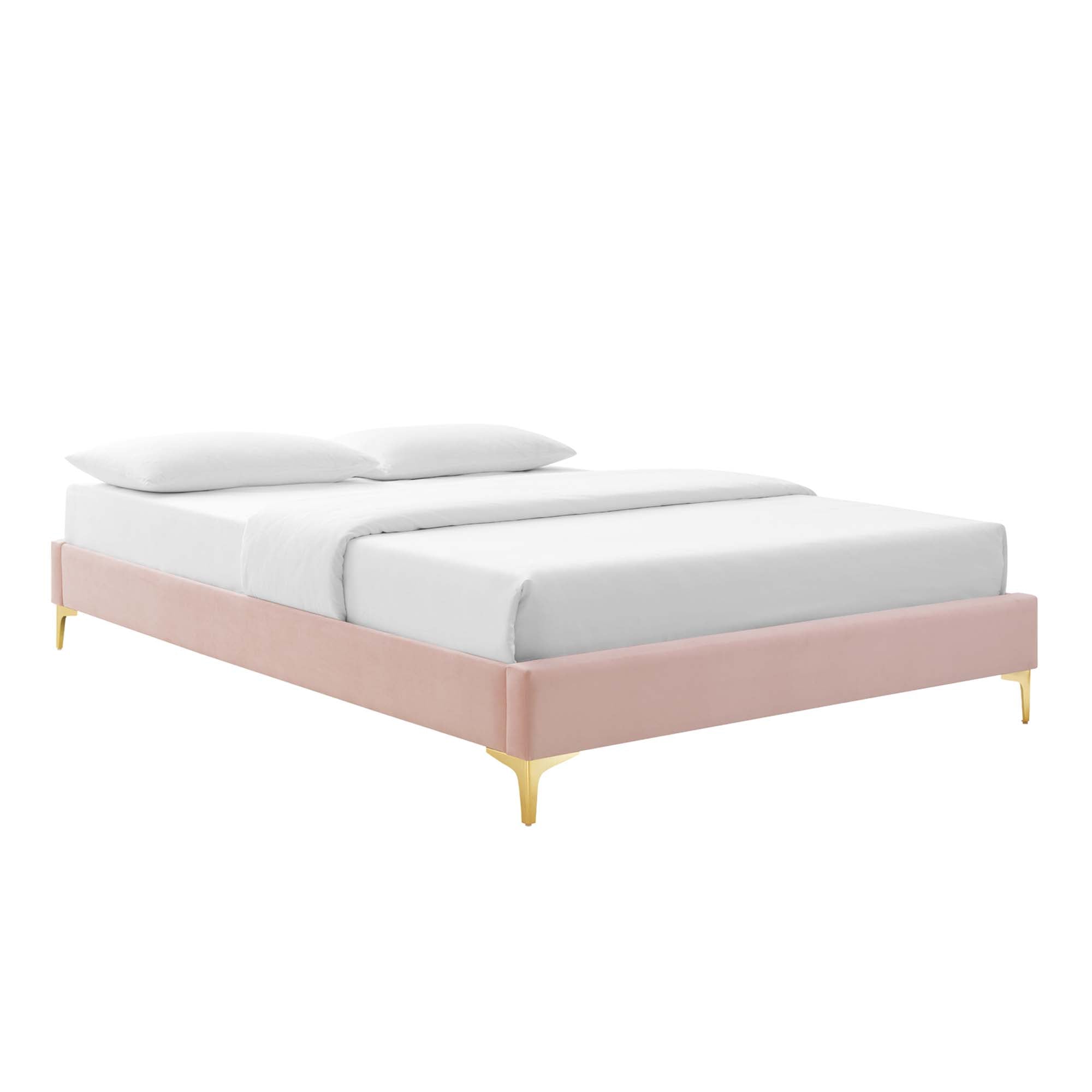 Elise Performance Velvet Platform Bed With Gold Metal Legs by Modway