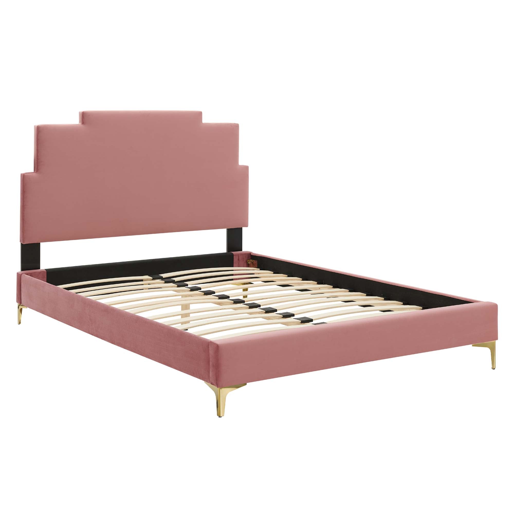Lindsey Performance Velvet Platform Bed With Gold Metal Legs by Modway