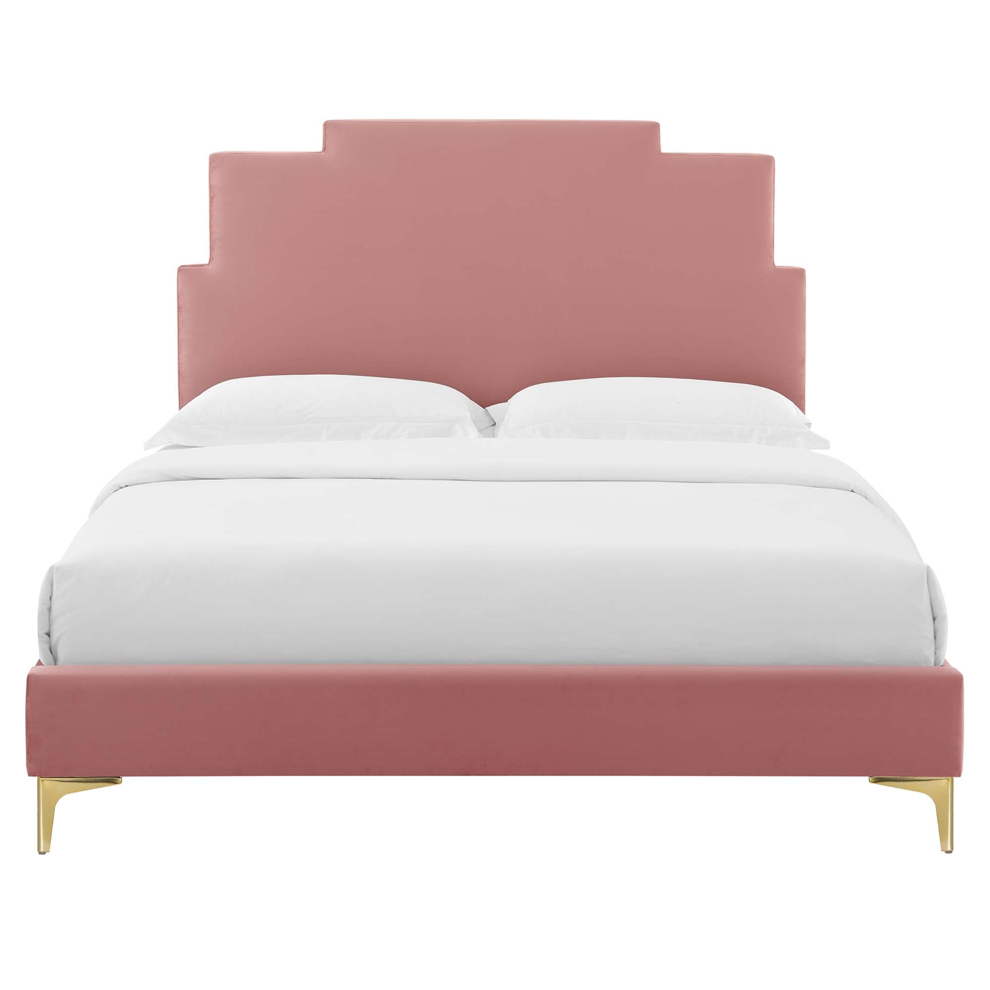 Lindsey Performance Velvet Platform Bed With Gold Metal Legs by Modway
