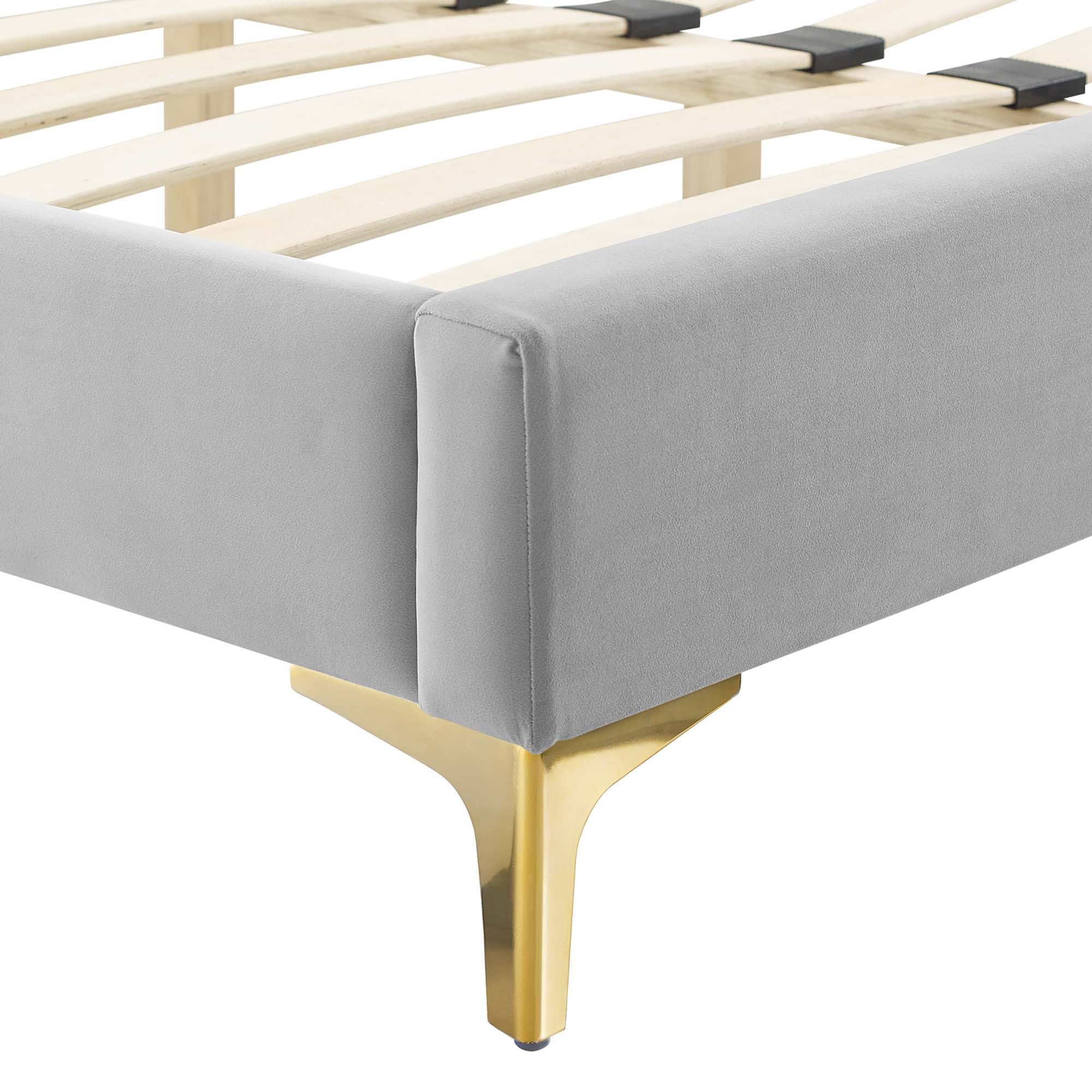 Lindsey Performance Velvet Platform Bed With Gold Metal Legs by Modway