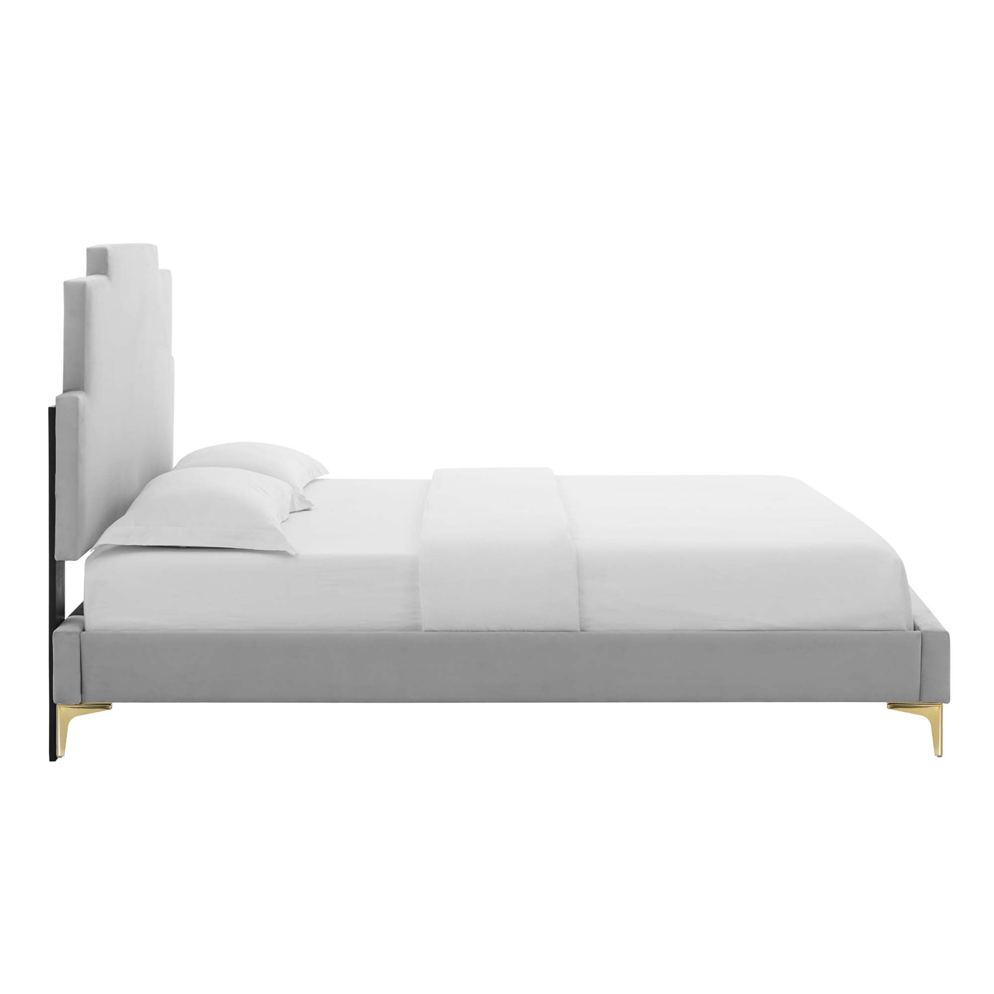 Lindsey Performance Velvet Platform Bed With Gold Metal Legs by Modway