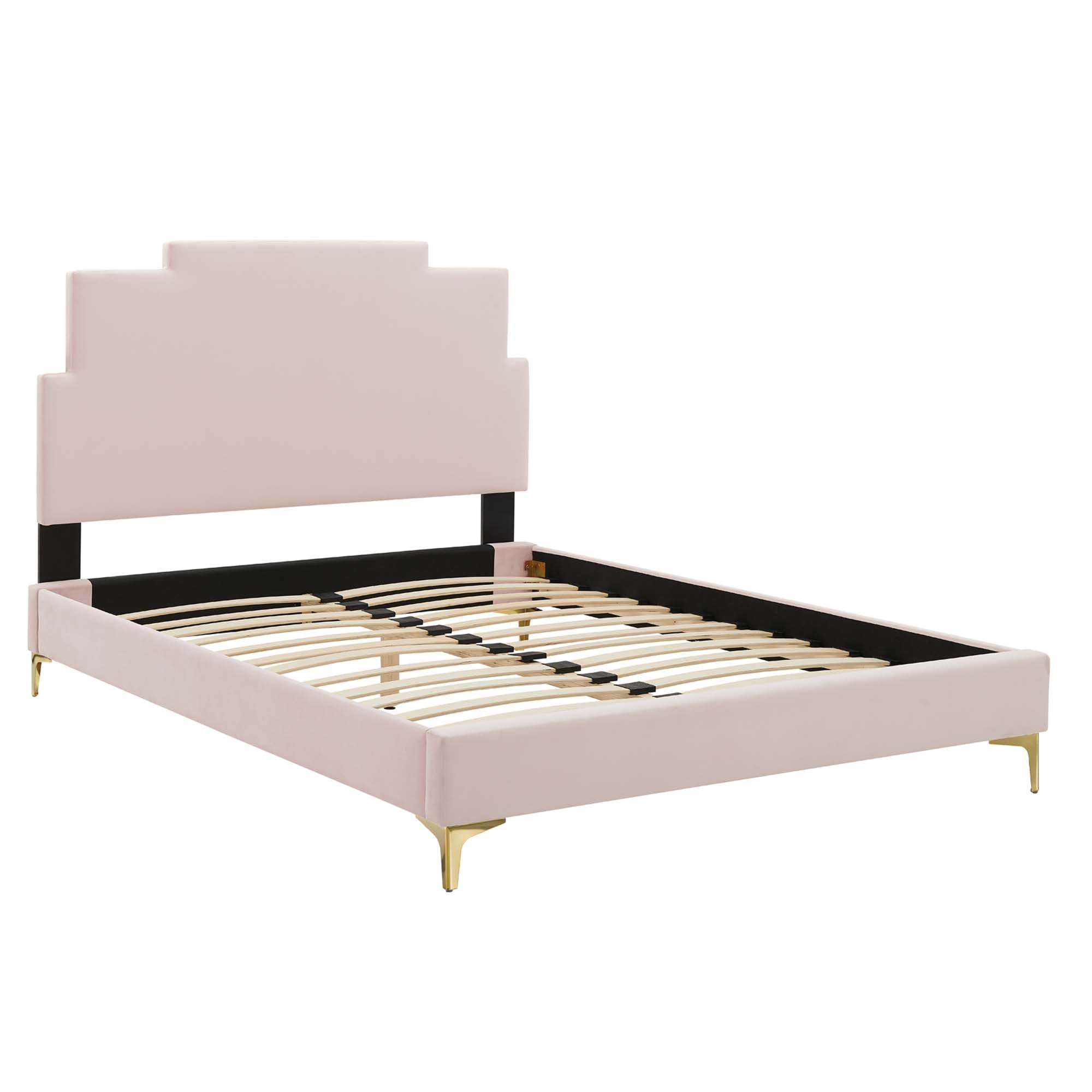 Lindsey Performance Velvet Platform Bed With Gold Metal Legs by Modway
