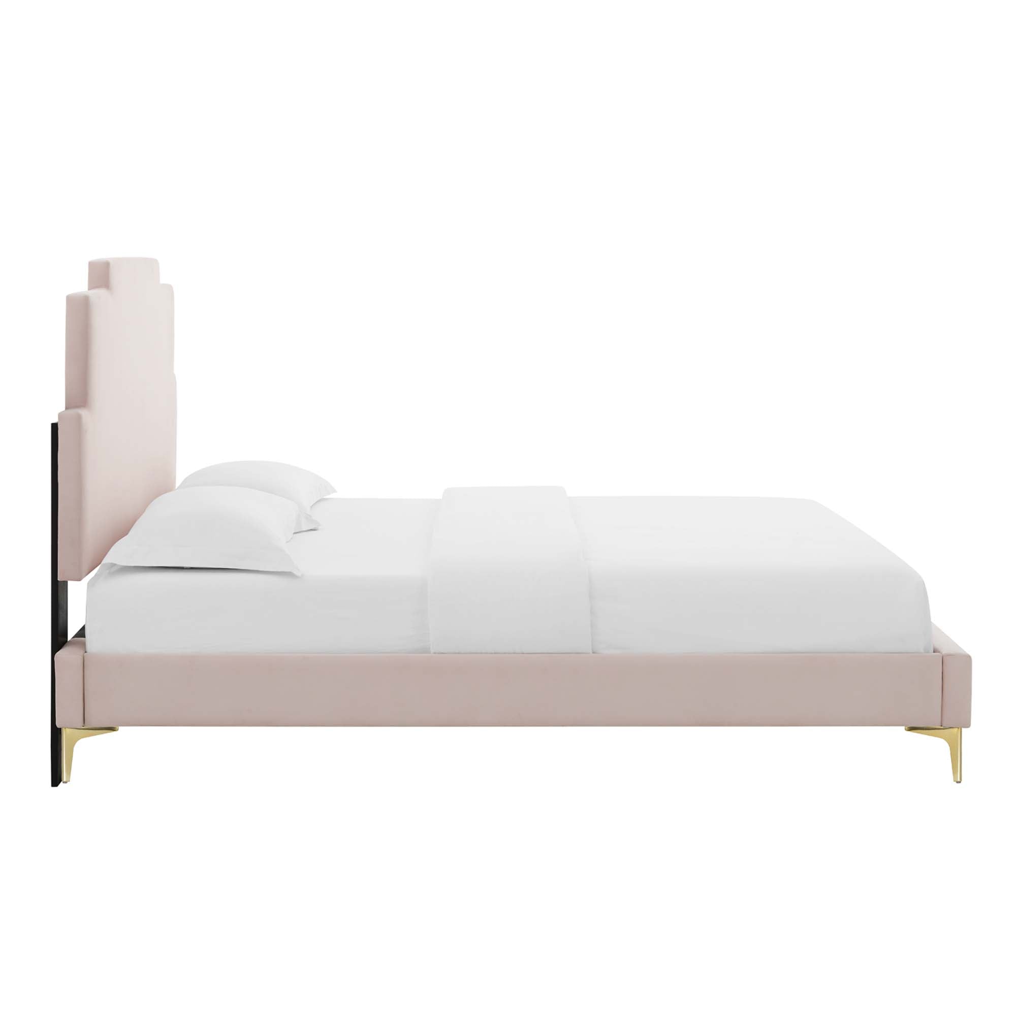 Lindsey Performance Velvet Platform Bed With Gold Metal Legs by Modway