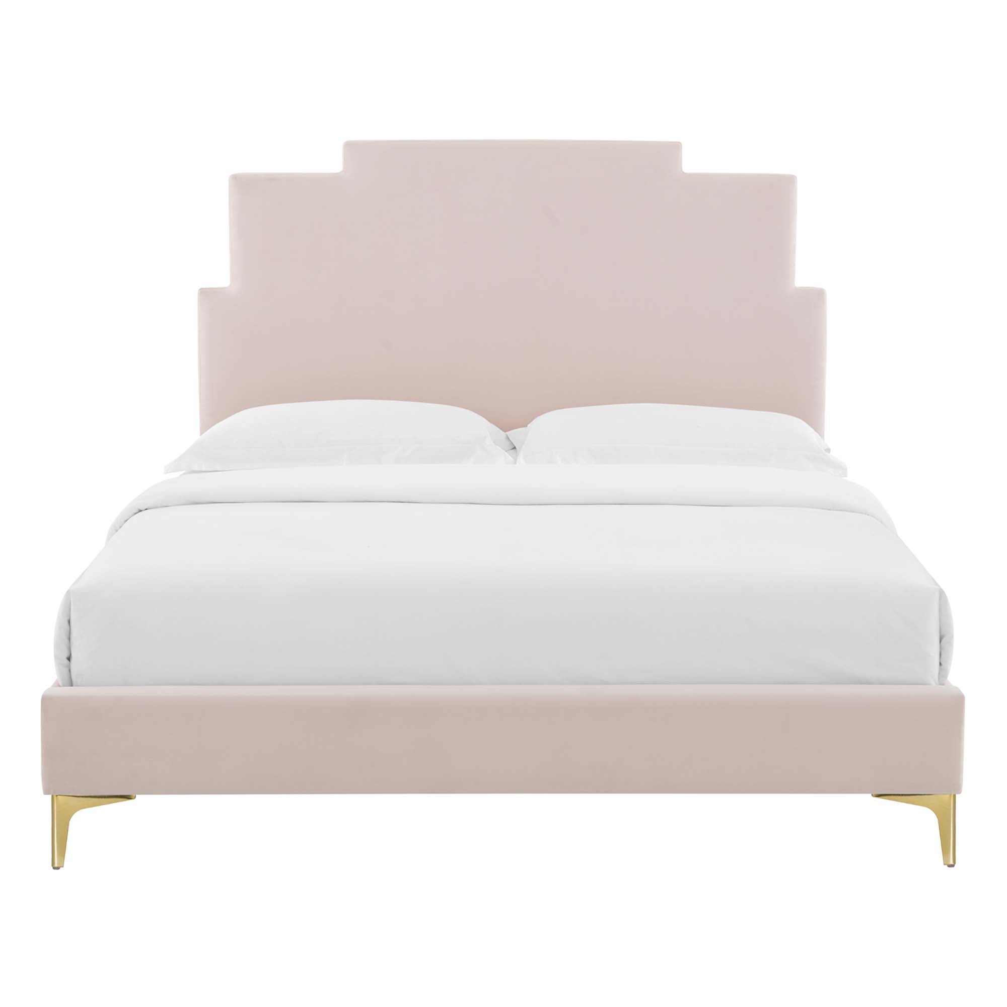 Lindsey Performance Velvet Platform Bed With Gold Metal Legs by Modway