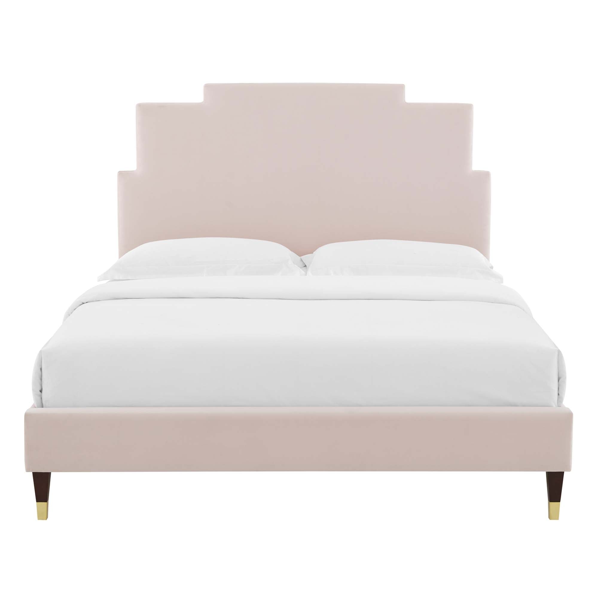 Lindsey Performance Velvet Platform Bed With Wood and Gold Legs by Modway