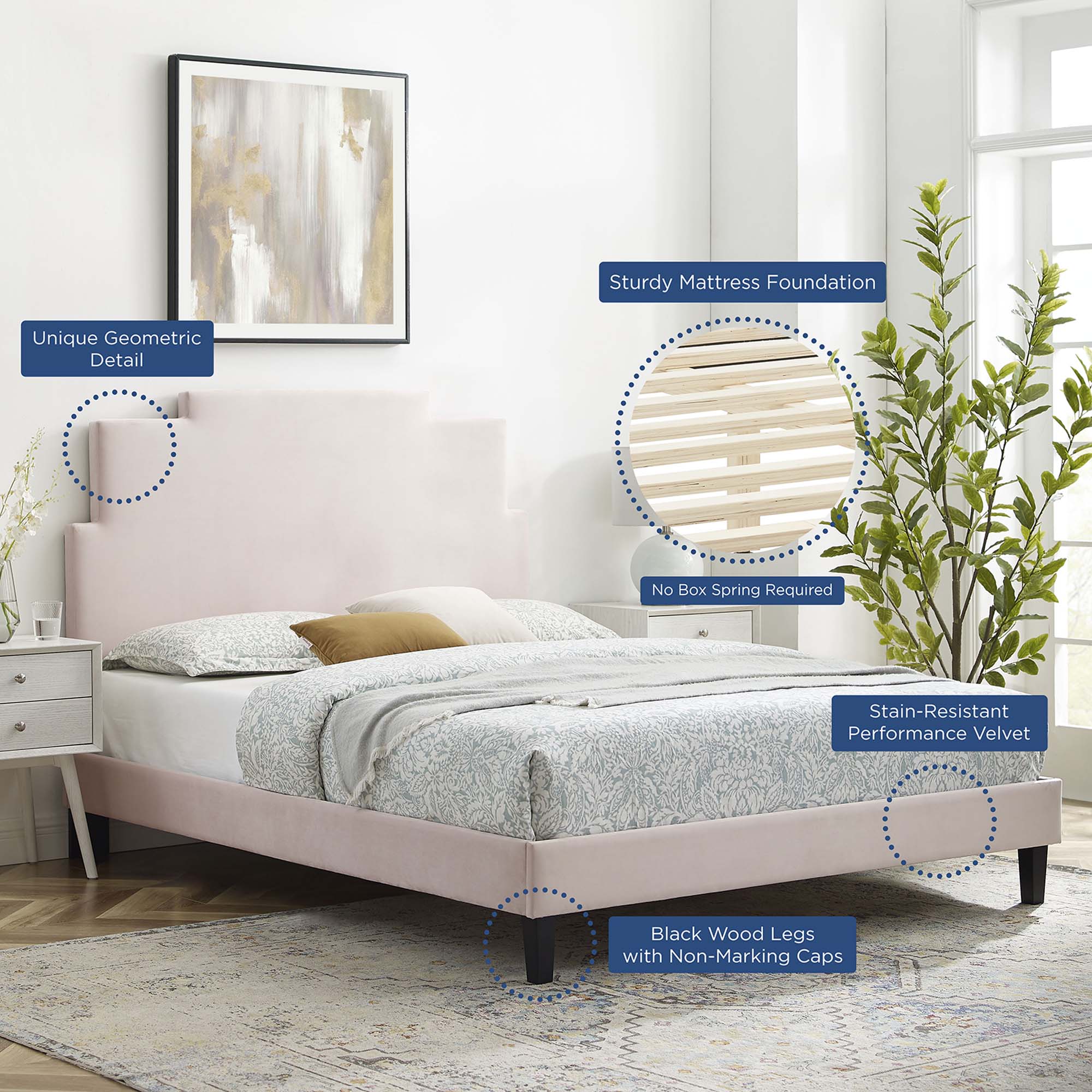 Lindsey Performance Velvet Platform Bed by Modway