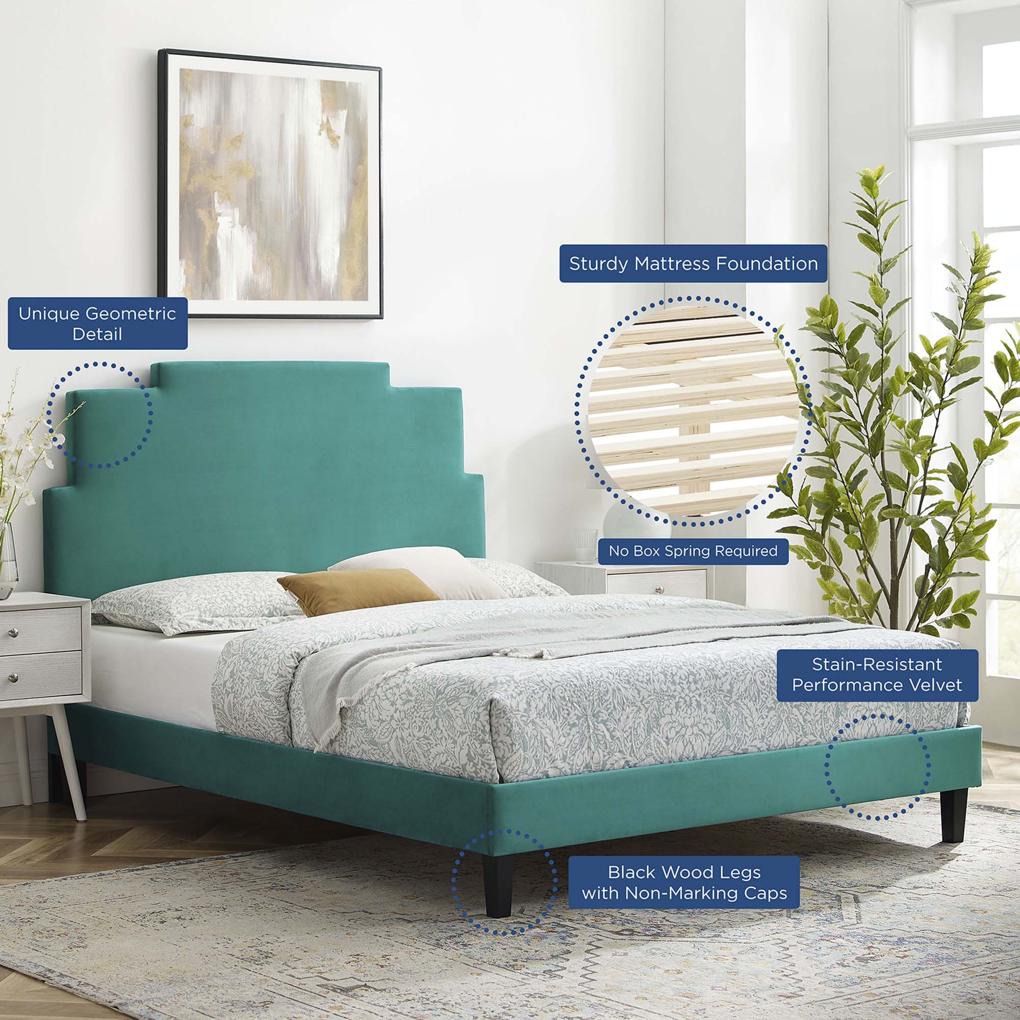 Lindsey Performance Velvet Platform Bed by Modway