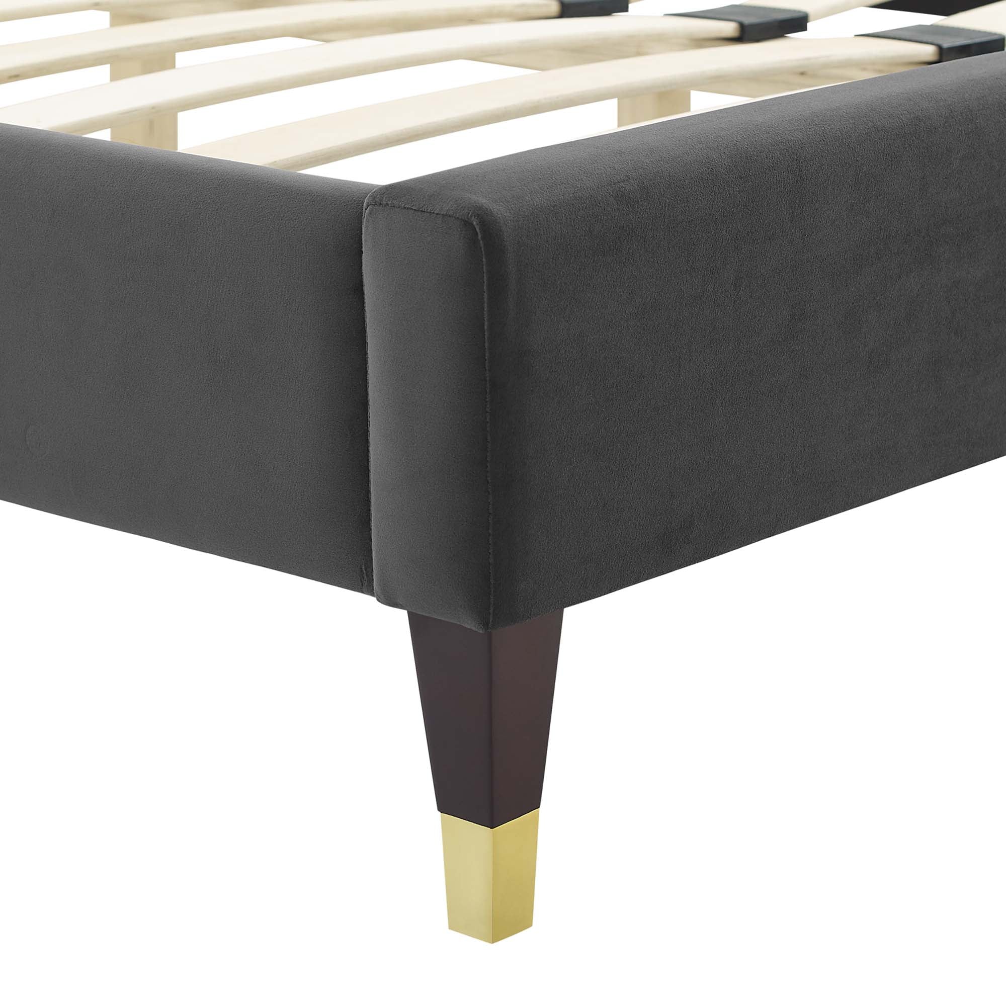 Lindsey Performance Velvet Platform Bed With Wood and Gold Legs by Modway