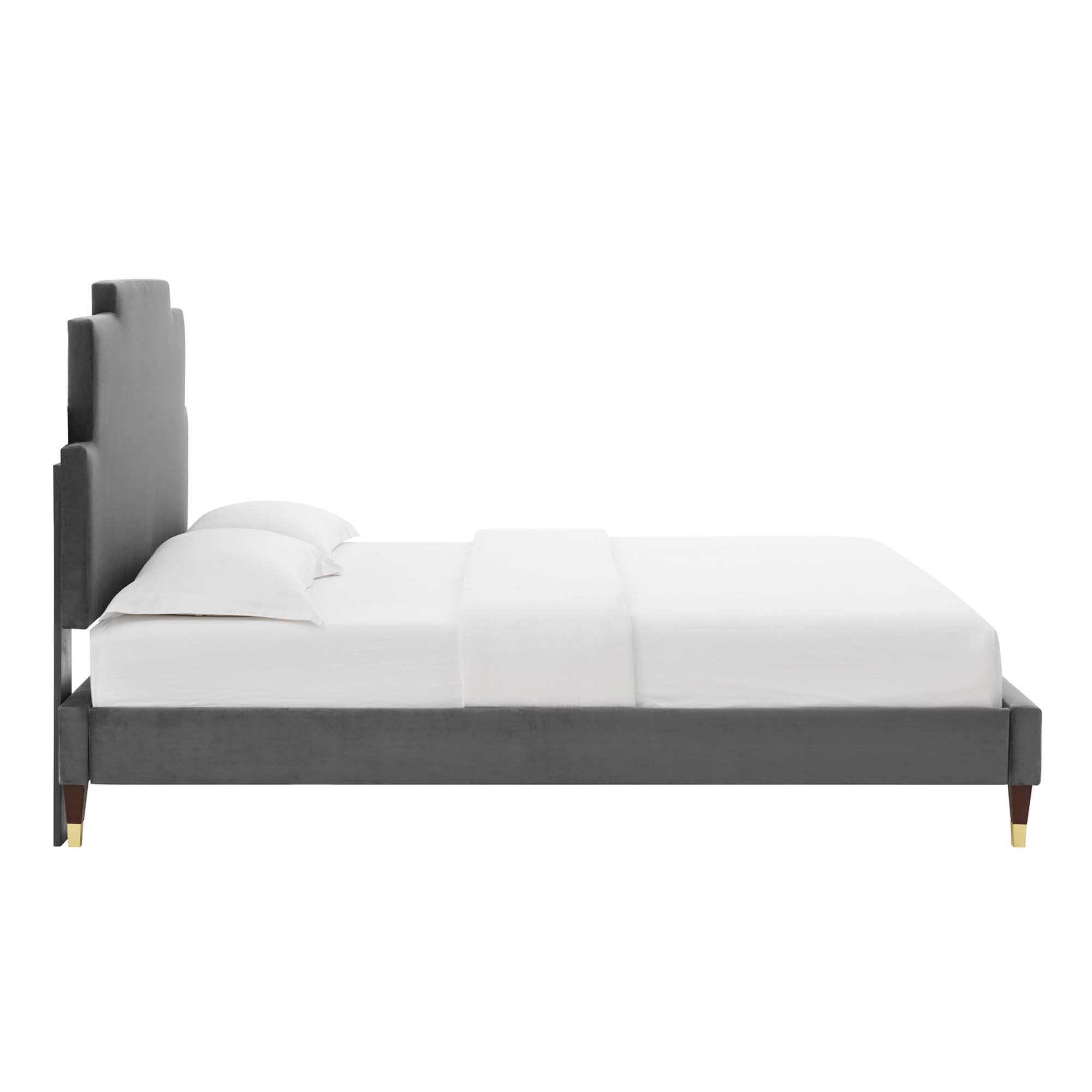 Lindsey Performance Velvet Platform Bed With Wood and Gold Legs by Modway