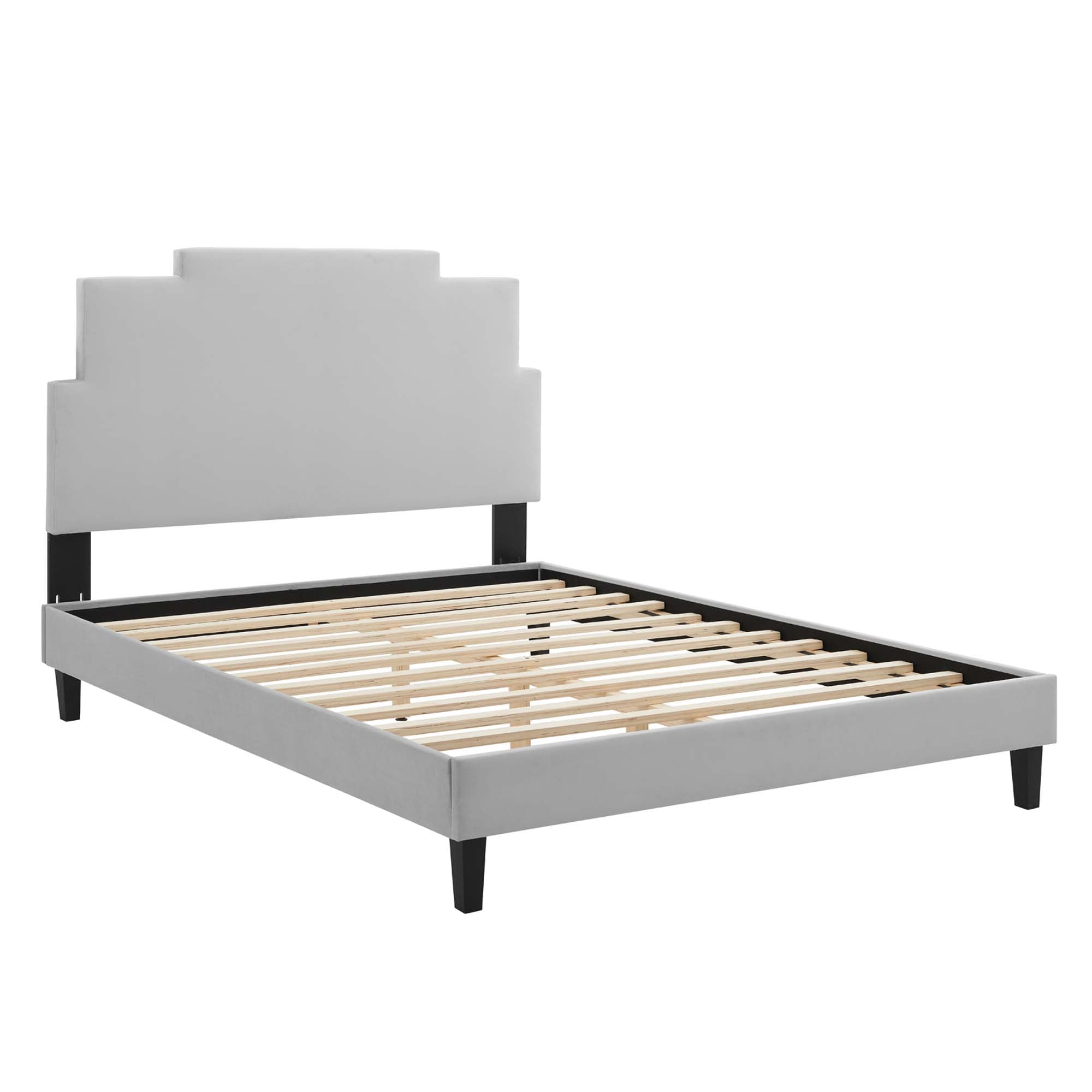Lindsey Performance Velvet Platform Bed With Black Wood Legs by Modway