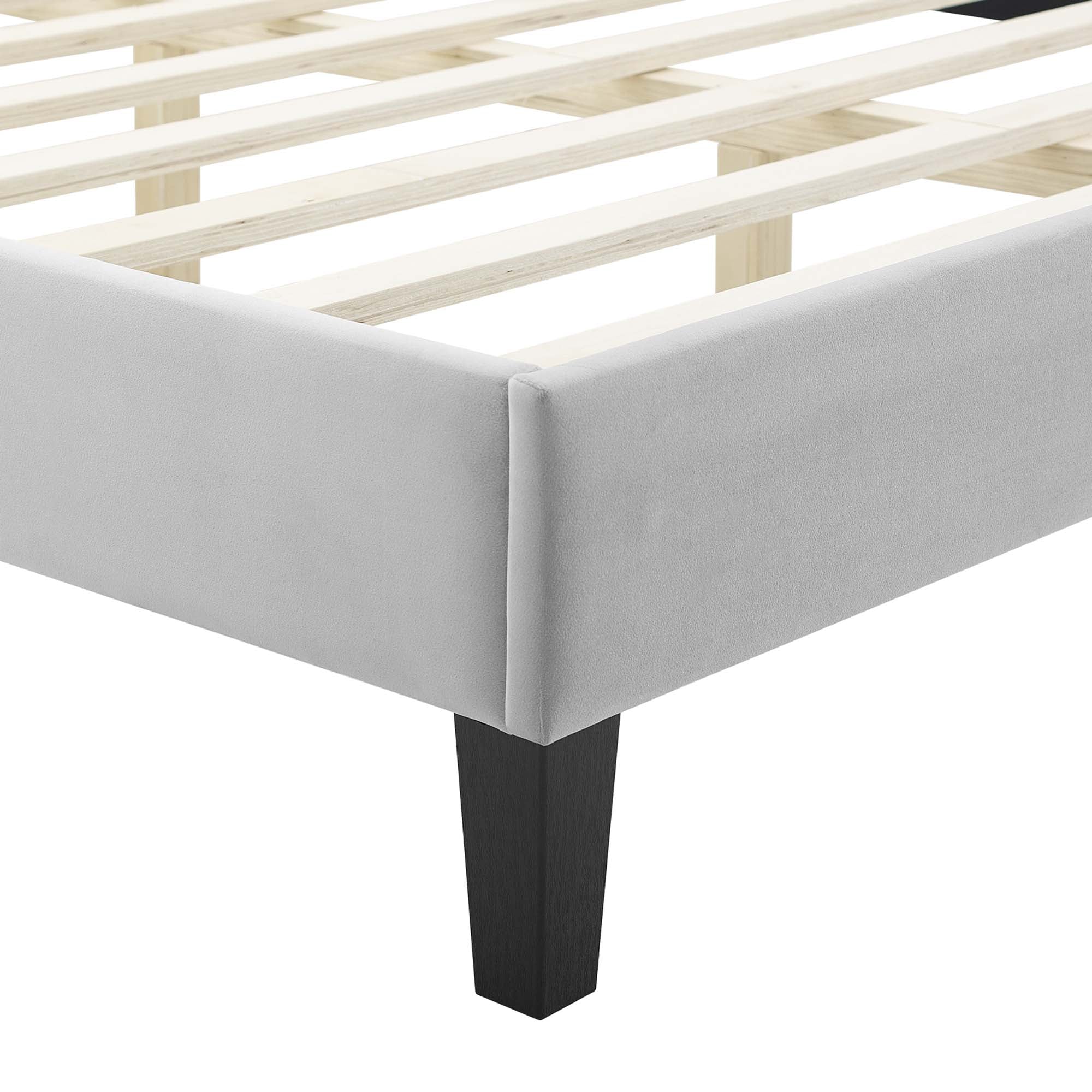 Lindsey Performance Velvet Platform Bed With Black Wood Legs by Modway