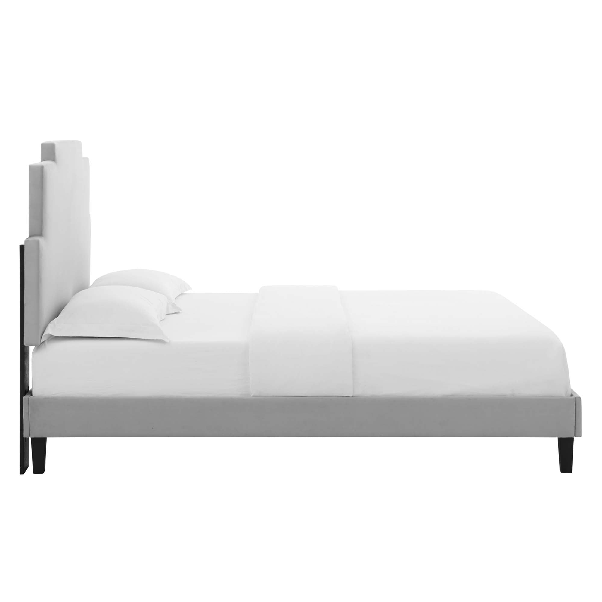 Lindsey Performance Velvet Platform Bed With Black Wood Legs by Modway