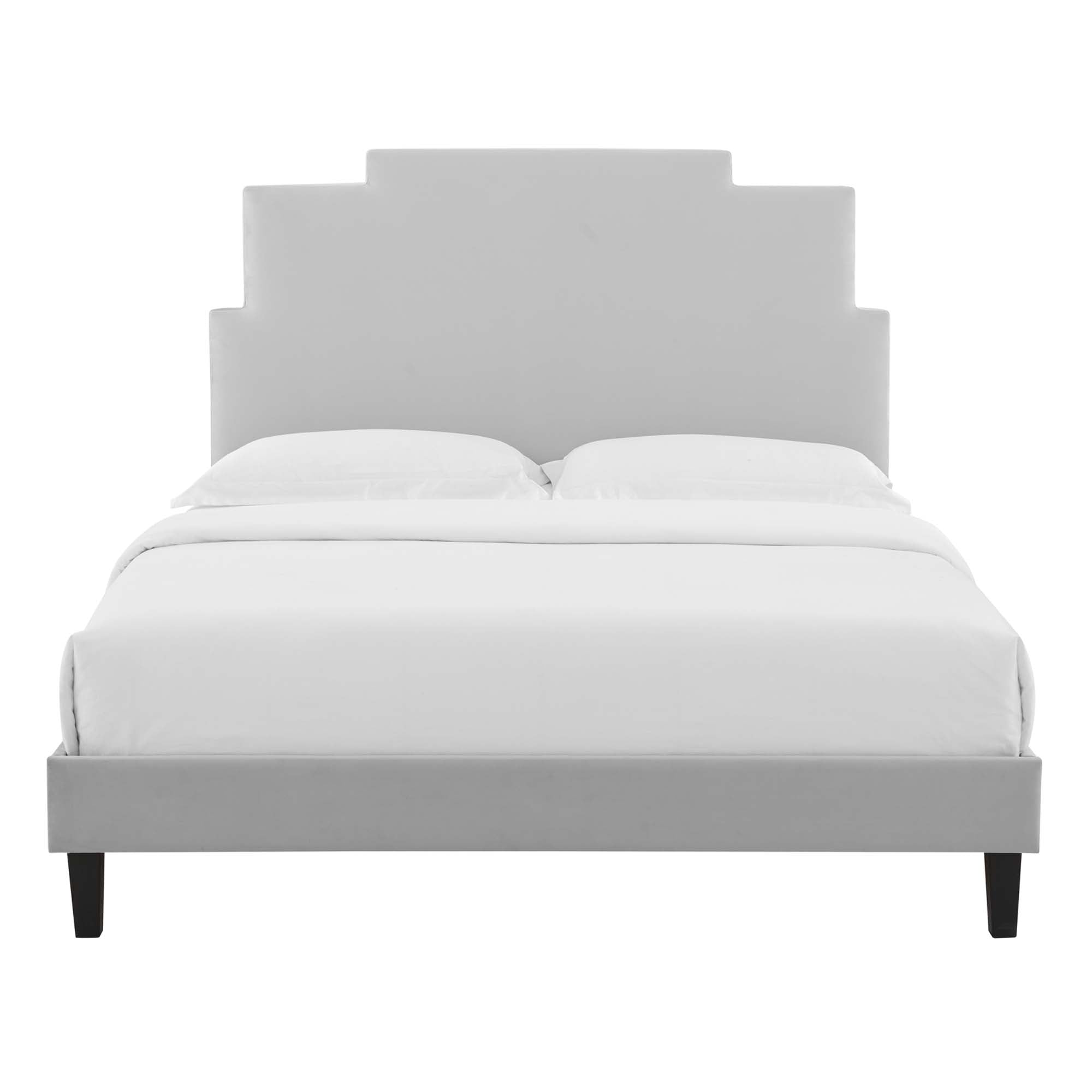 Lindsey Performance Velvet Platform Bed With Black Wood Legs by Modway