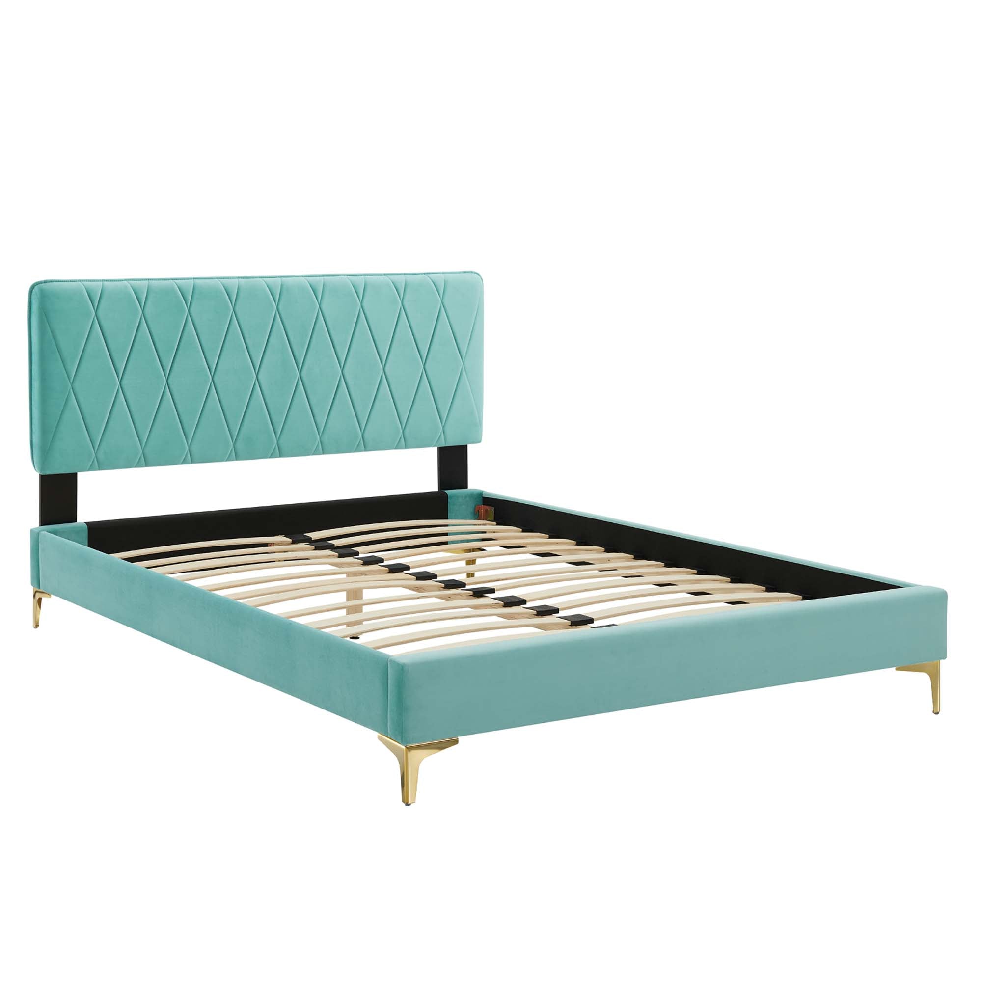 Phillipa Performance Velvet Platform Bed With Gold Metal Legs by Modway